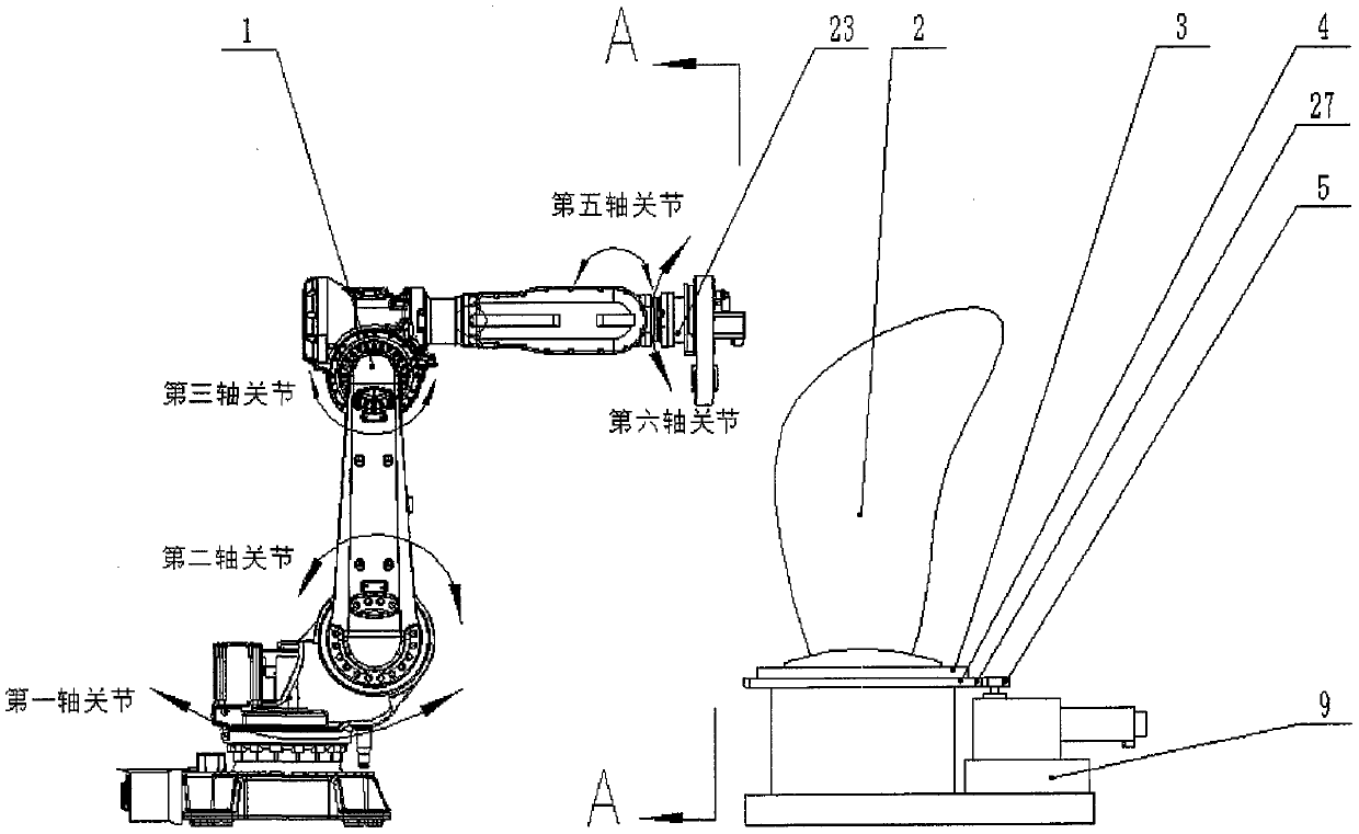 Abrasive belt grinding device and processing method for controllable pitch propeller profile based on industrial robot