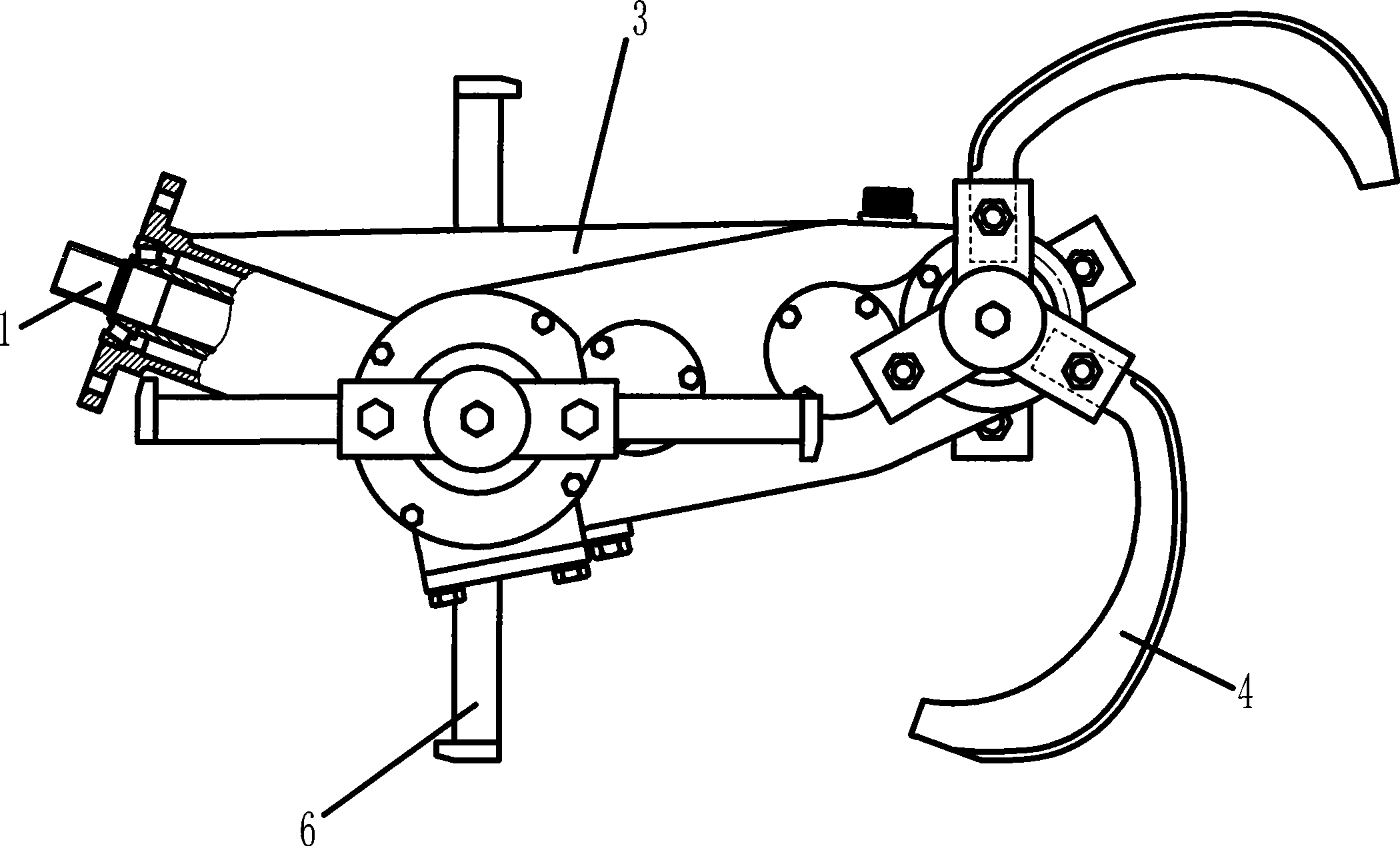 Implement for hardening soil deep tillage work and mated with multifunctional working device