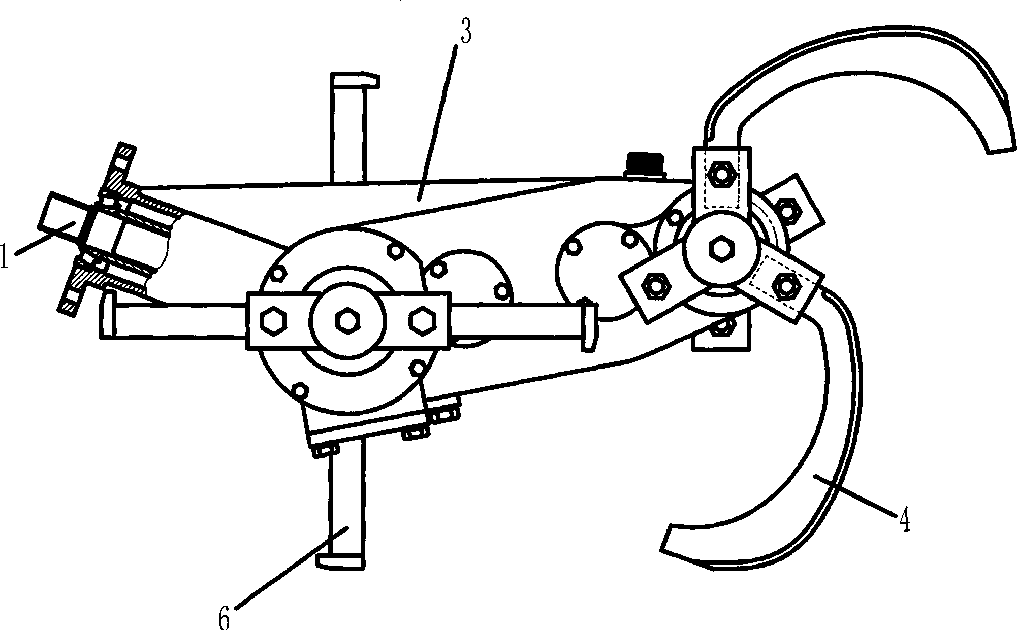 Implement for hardening soil deep tillage work and mated with multifunctional working device