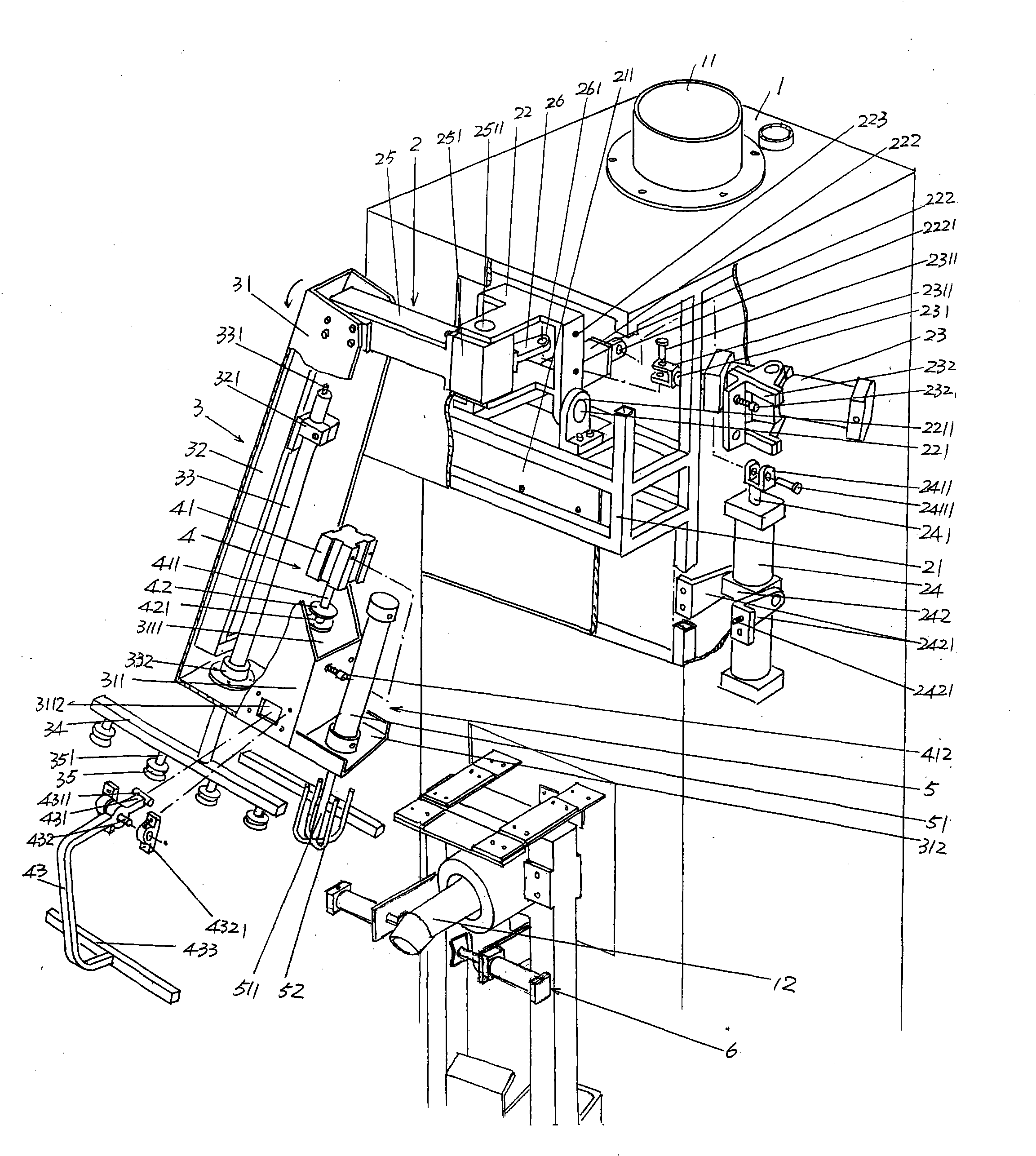 Swing arm type automatic bagging mechanism of valve bag filling machine