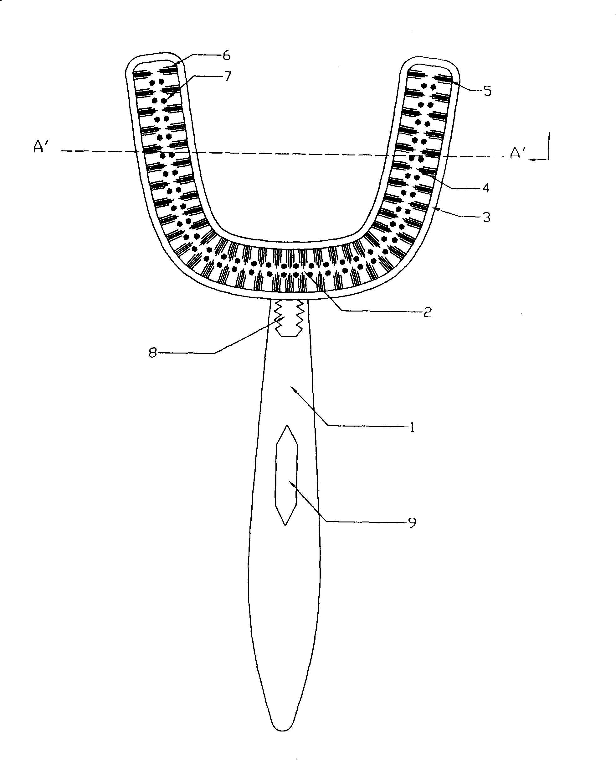 Full-mouth toothbrush with elastic fixing pole