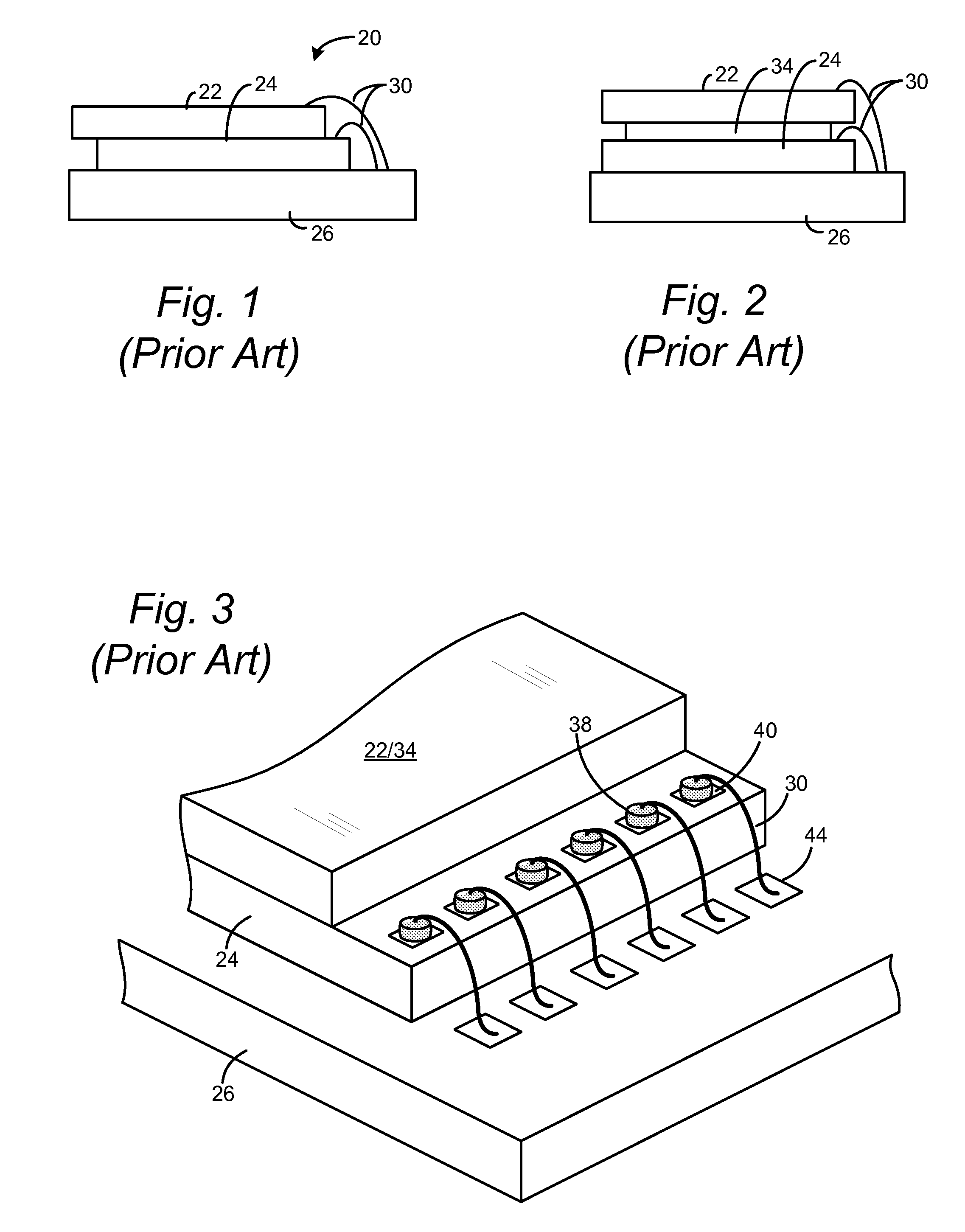 Stacked wire bonded semiconductor package with low profile bond line