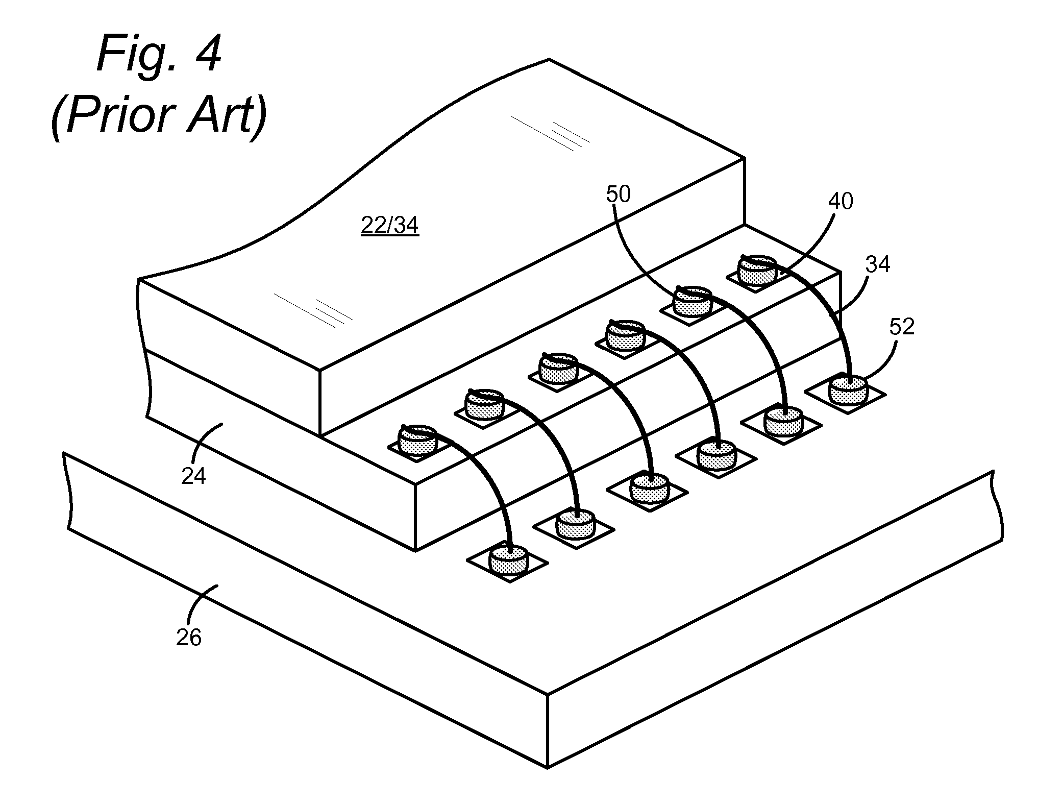 Stacked wire bonded semiconductor package with low profile bond line