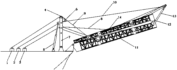 Two-section folding conveyer automatically controlled by winch