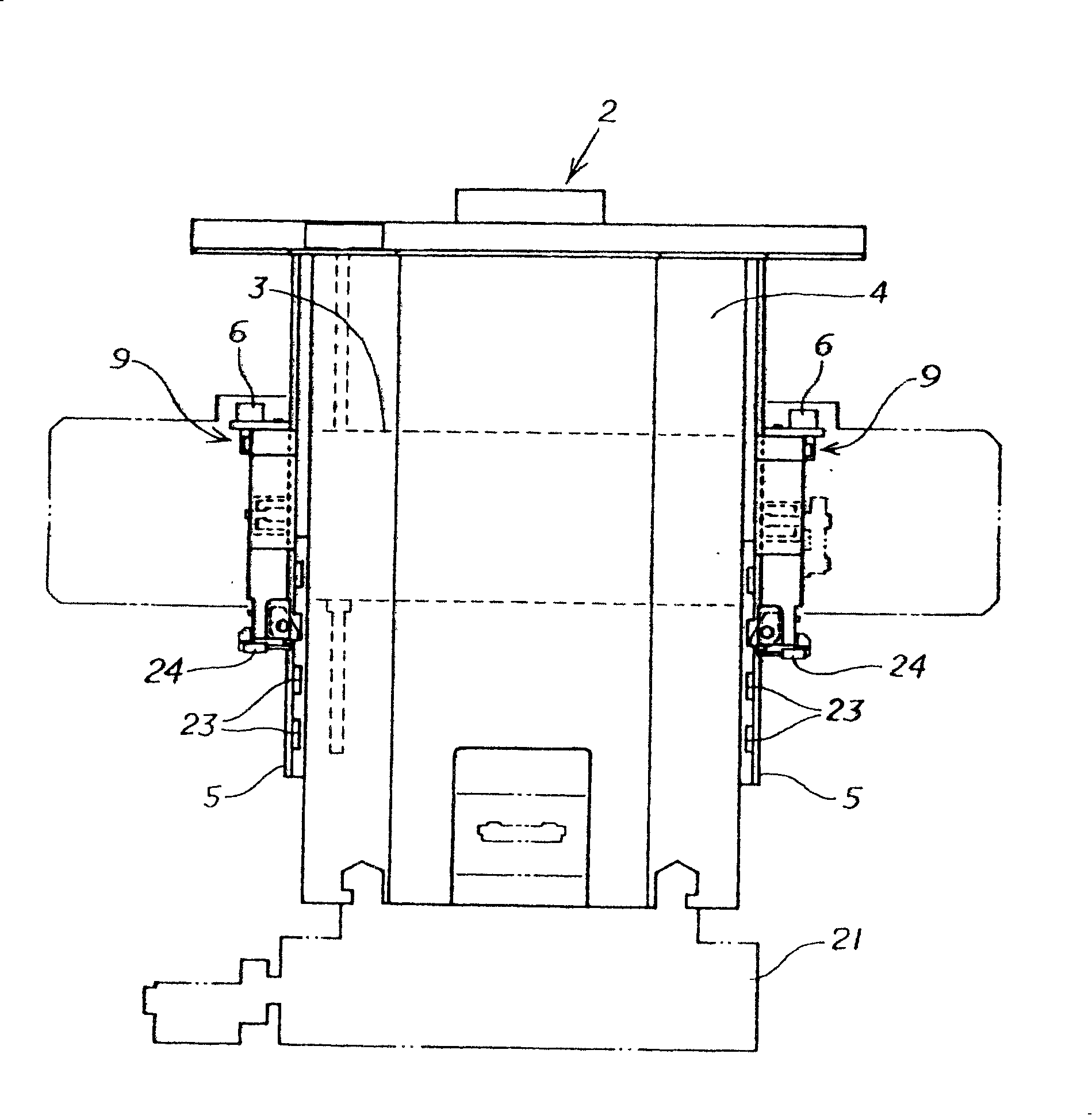 Positioning device for cross rail in processing machine