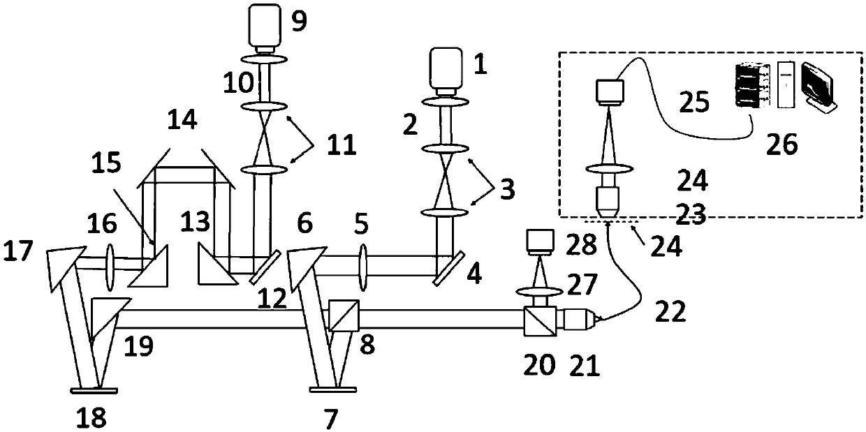 Multi-mode optical fiber super-resolution imaging device based on wavefront shaping and light spot correction method thereof