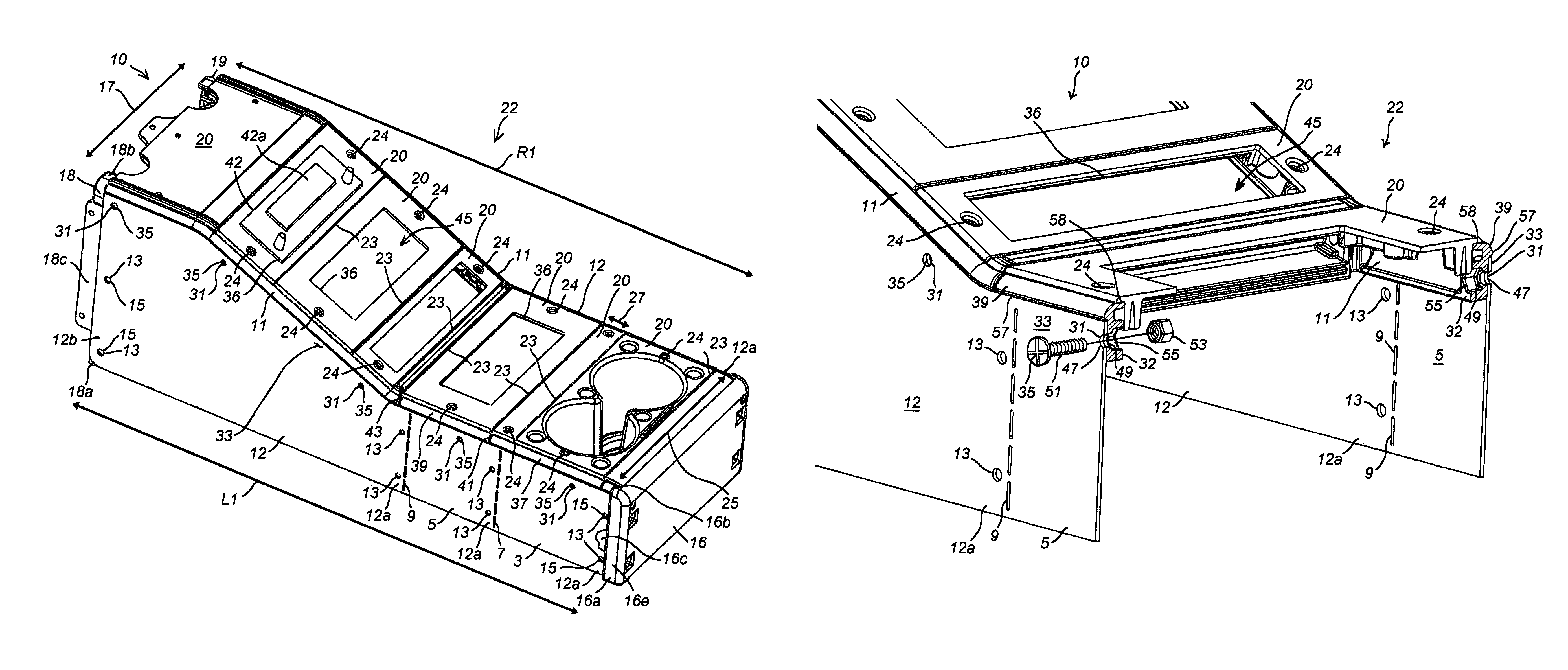 Vehicle console having molded side rails