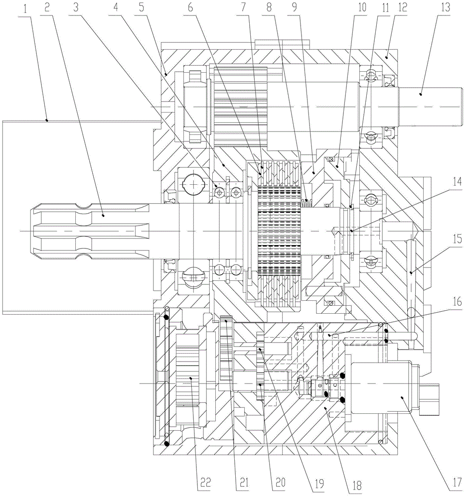 Front power output gearbox of wheeled tractor adopting hydraulic clutch