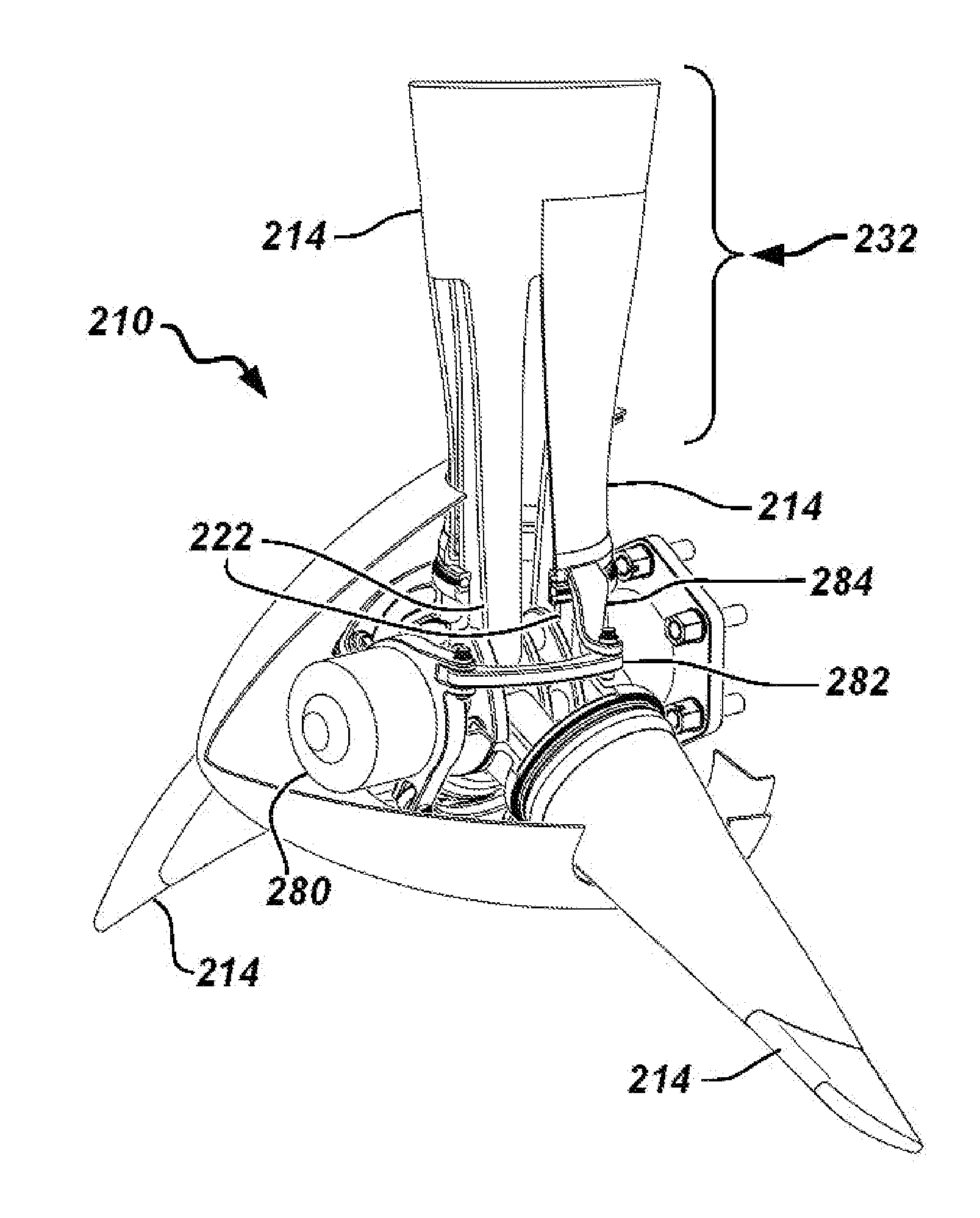 Variable pitch rotor blade with double flexible retention elements