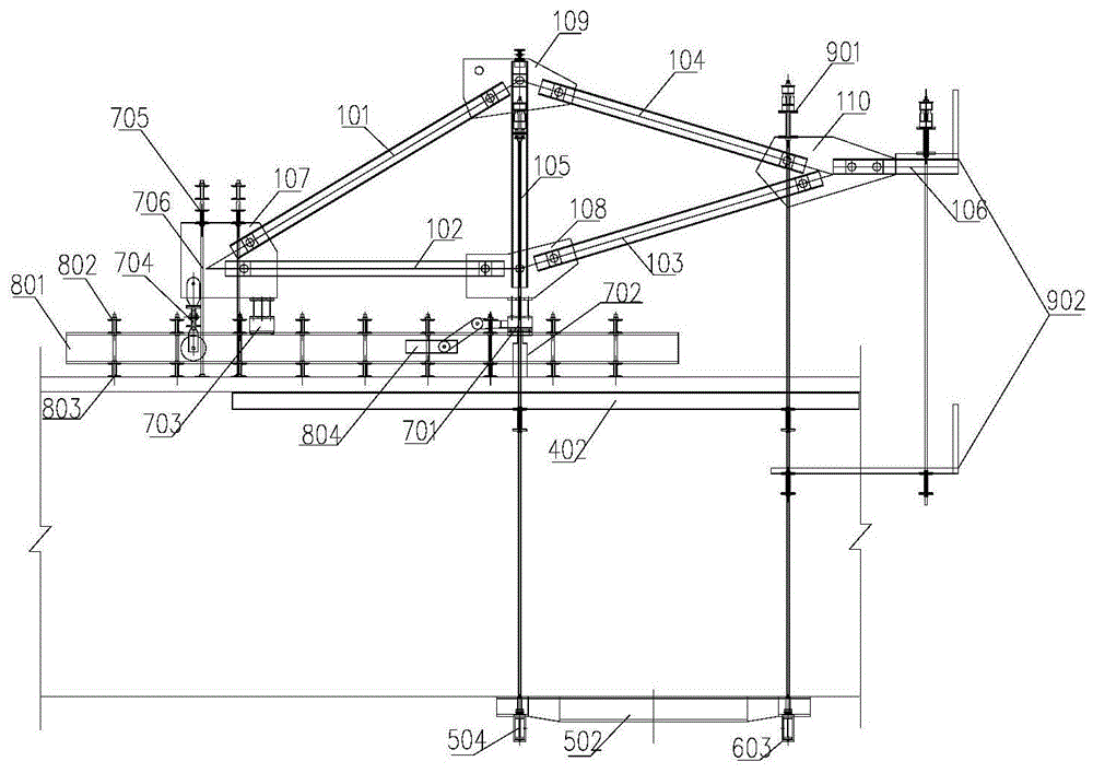 Self-propelled diamond pinned truss hanging basket structure and hanging basket walking and construction method