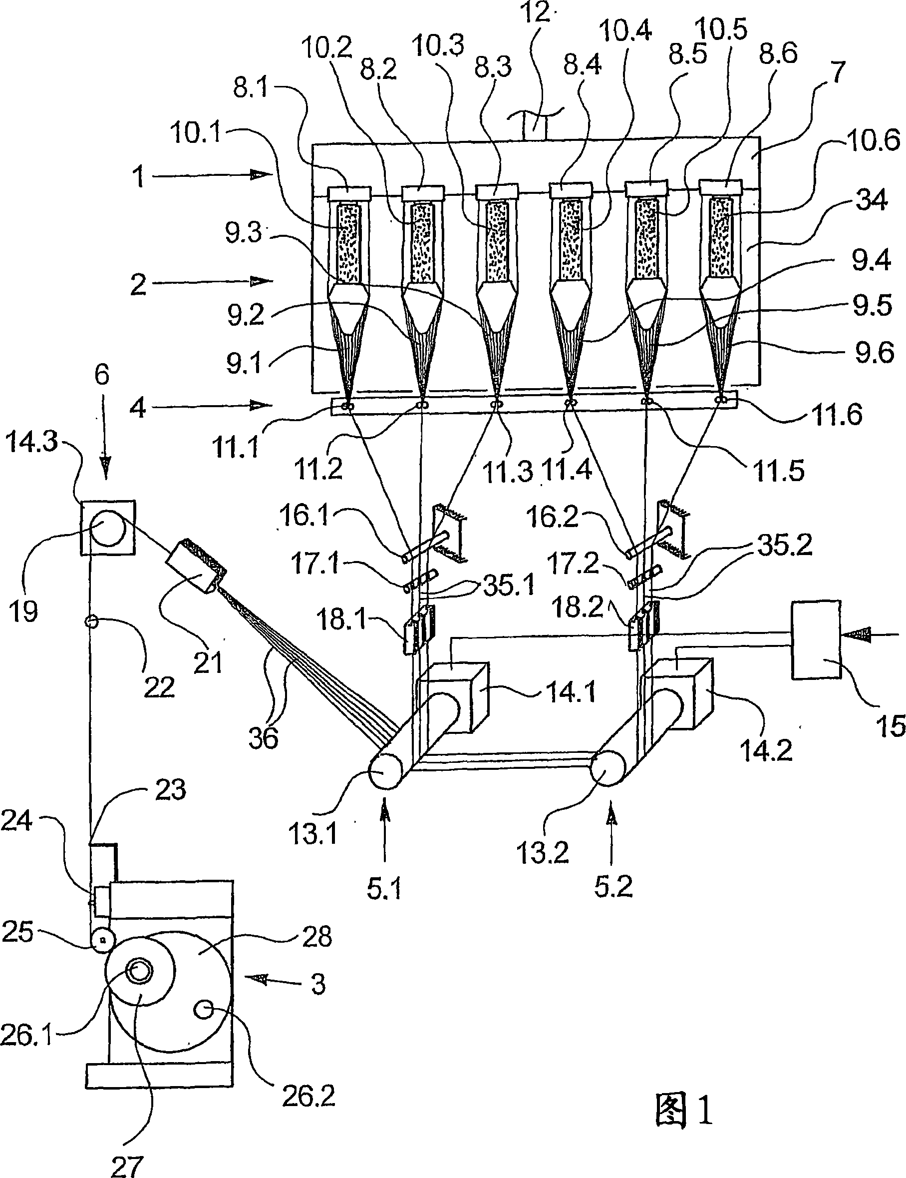 Device and method for melt-spinning, drawing off, processing, and winding up several synthetic threads