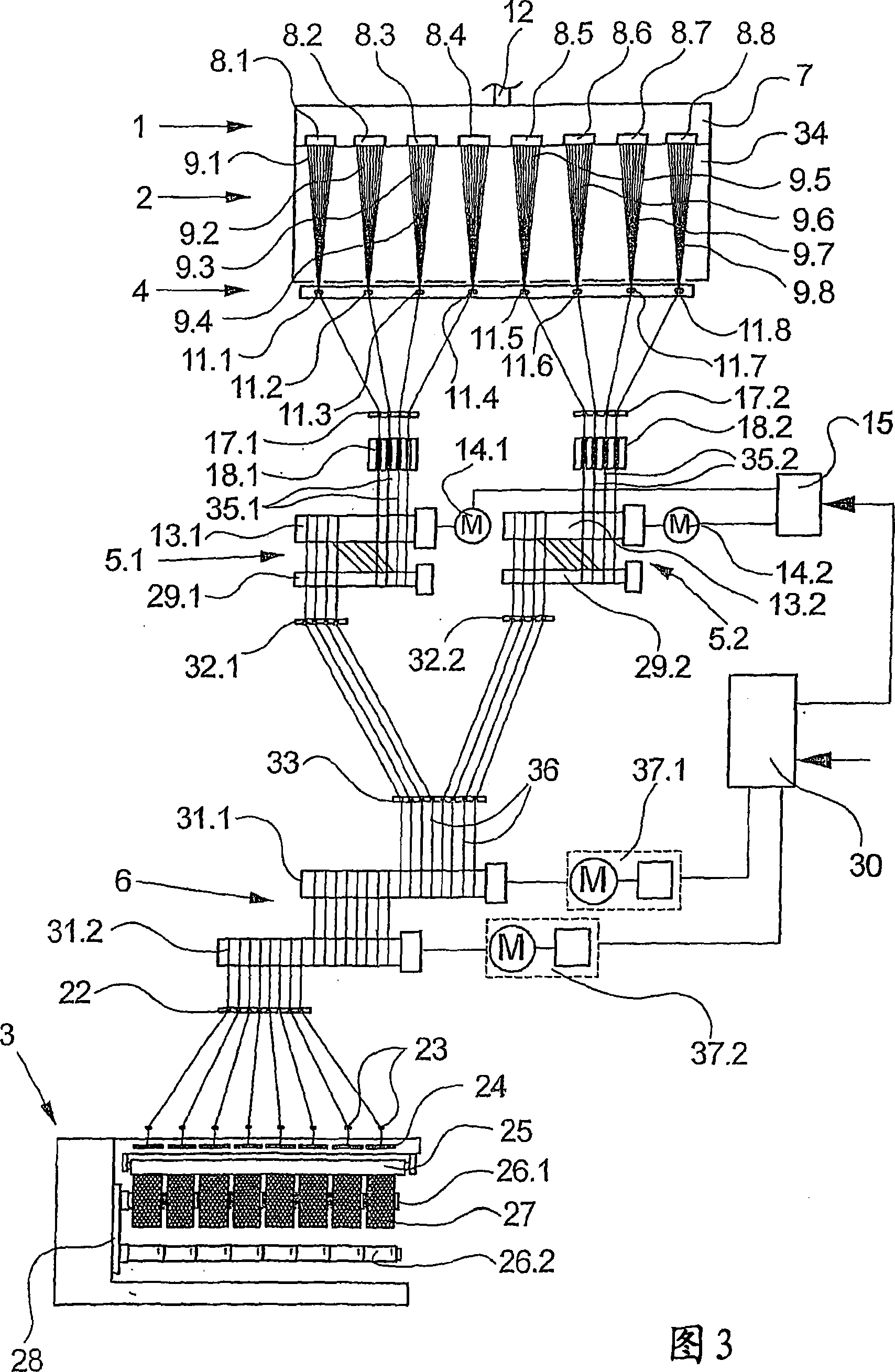 Device and method for melt-spinning, drawing off, processing, and winding up several synthetic threads