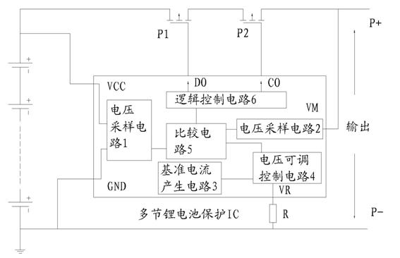 Integrated circuit (IC) with adjustable protection threshold for protecting a plurality of lithium batteries