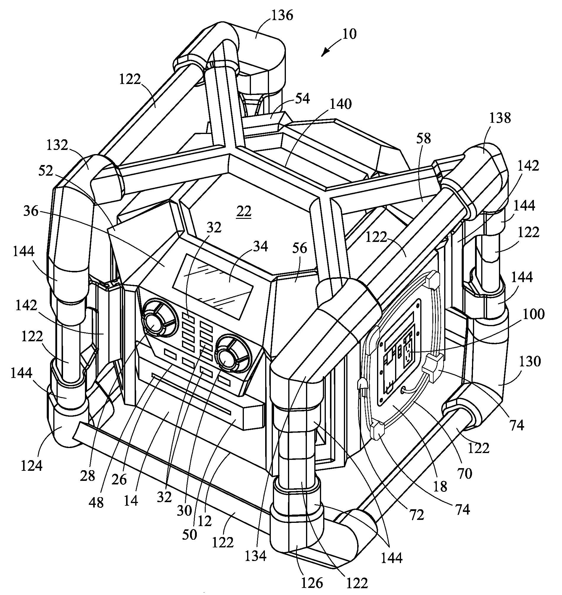 Battery charging jobsite audio apparatus