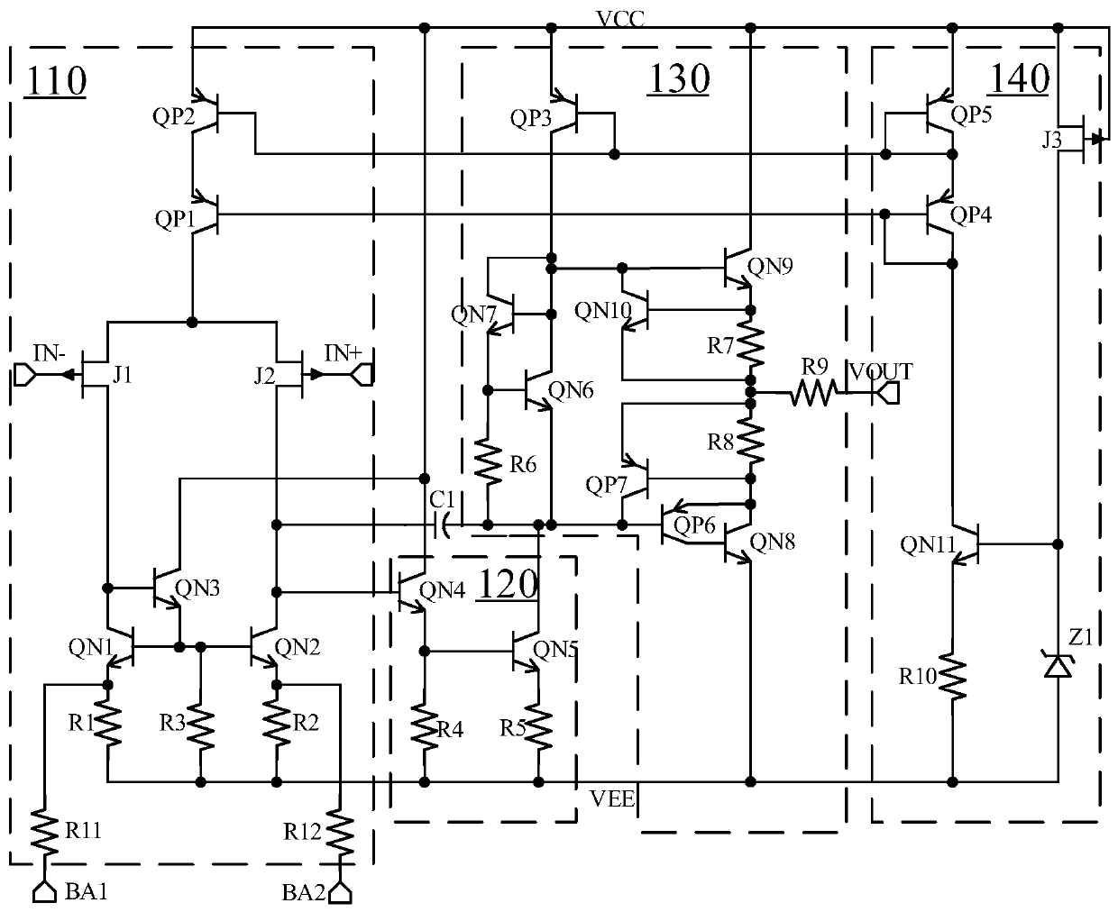 High performance operational amplifier with jfet input