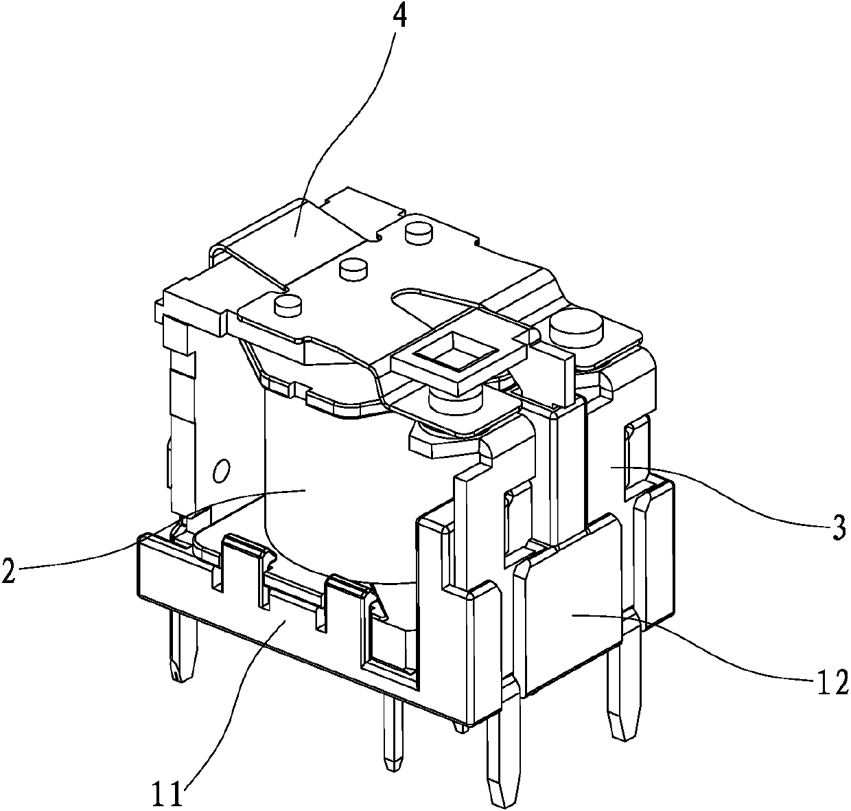 Printed board type electromagnetic relay with L-shaped base