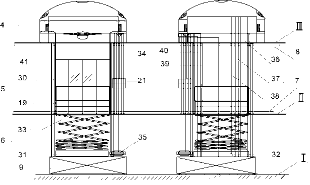 Layered movie theater video hall with box type independent unit system watching devices