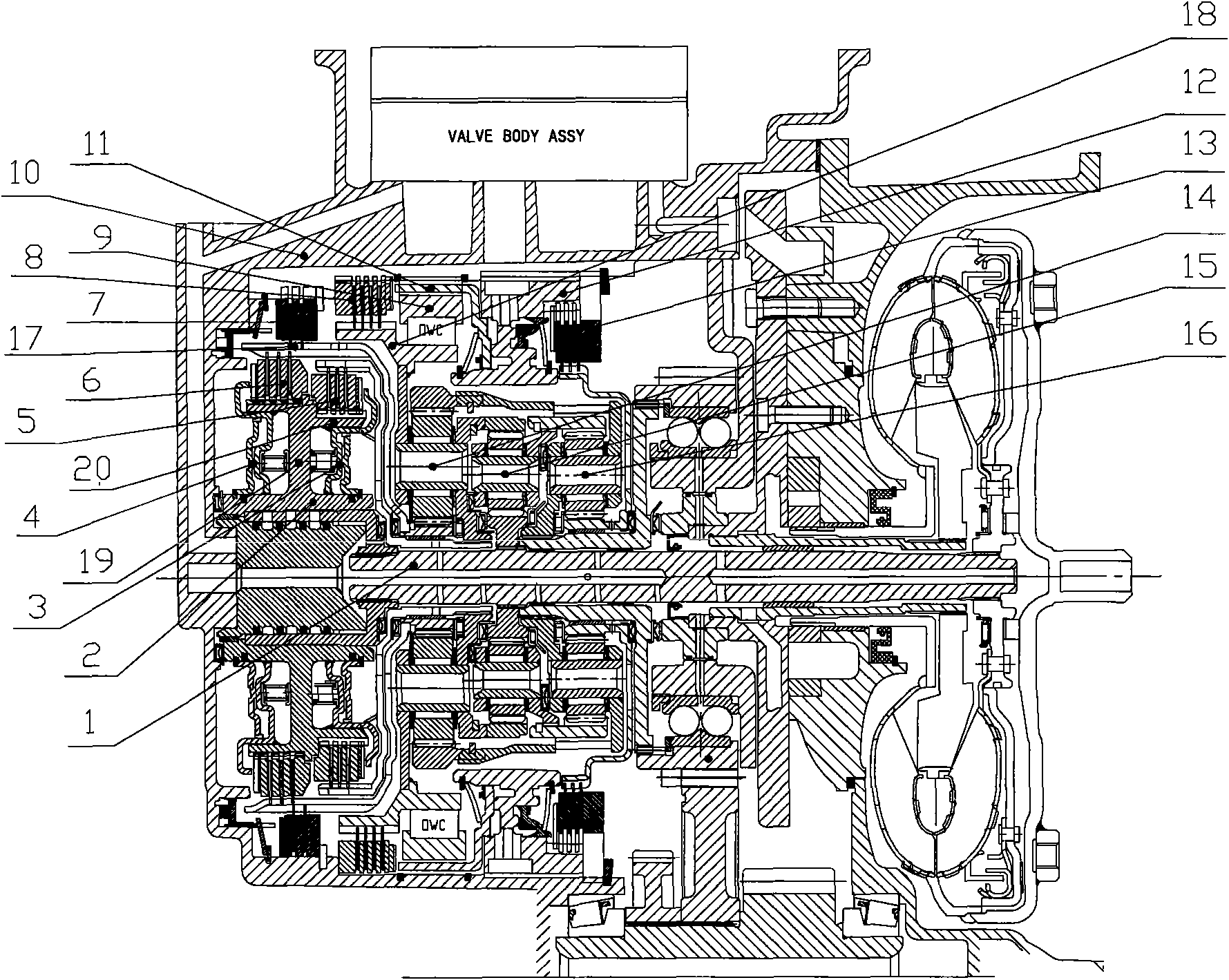 Power transmission system for six-gear automatic gearbox