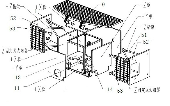 Truss-type satellite structure with central capsule