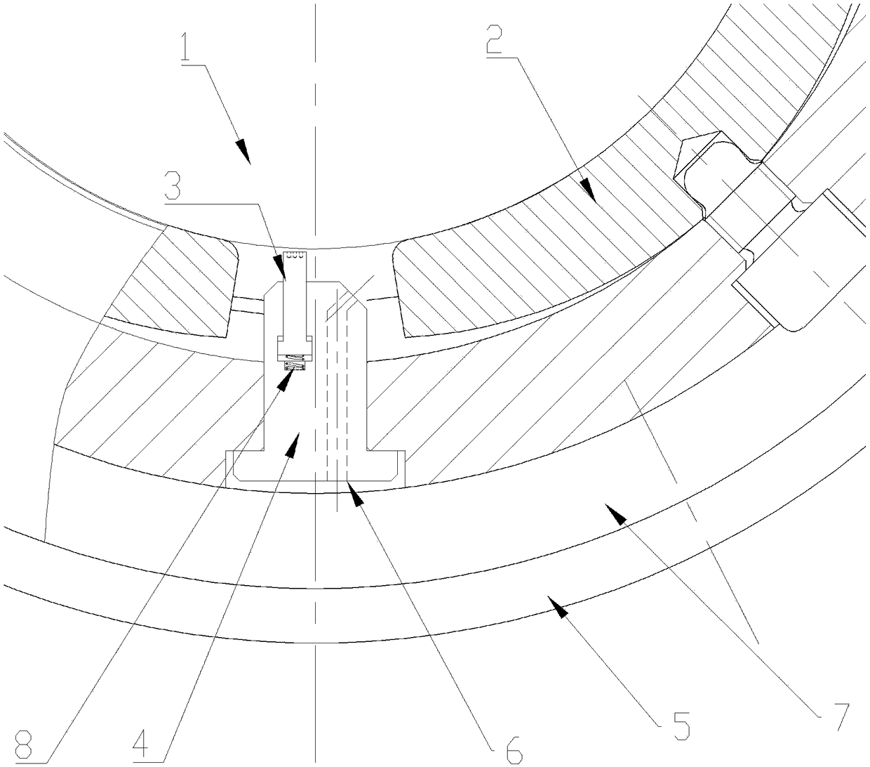 Tilting-pad sliding bearing nozzle with elastic thermal oil partition devices