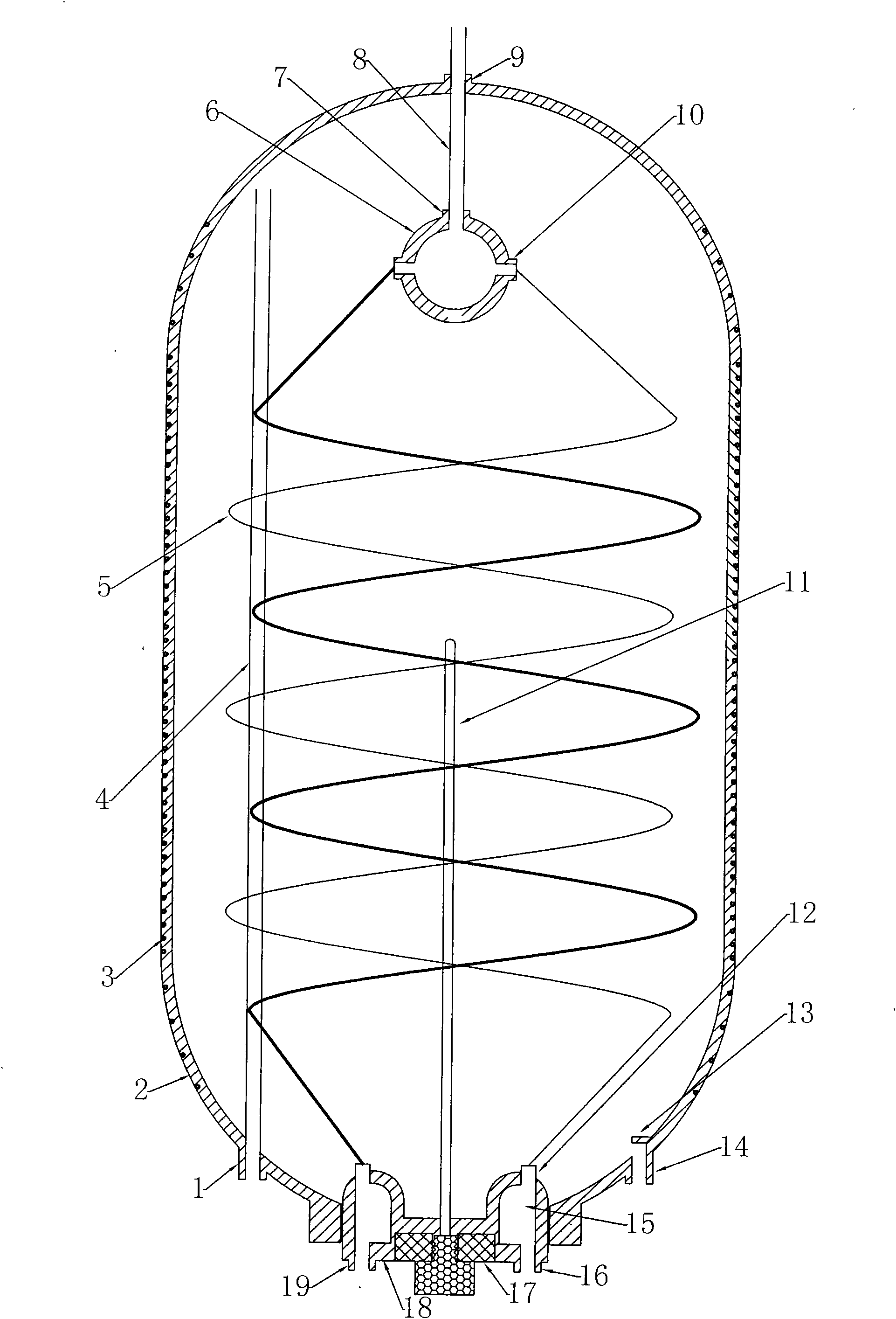 Multi-spiral-pipe type full-plastic pressure-bearing dual cycle inner container