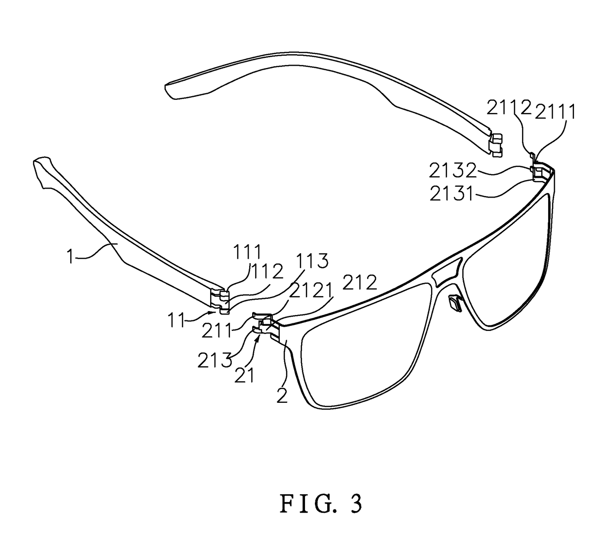 Connection structure between frame and legs of eyeglasses