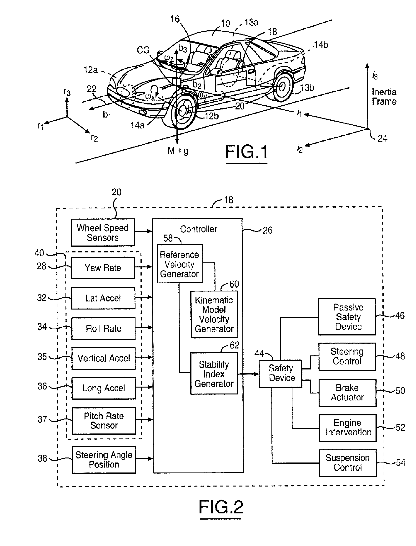 Lateral and longitudinal velocity determination for an automotive vehicle