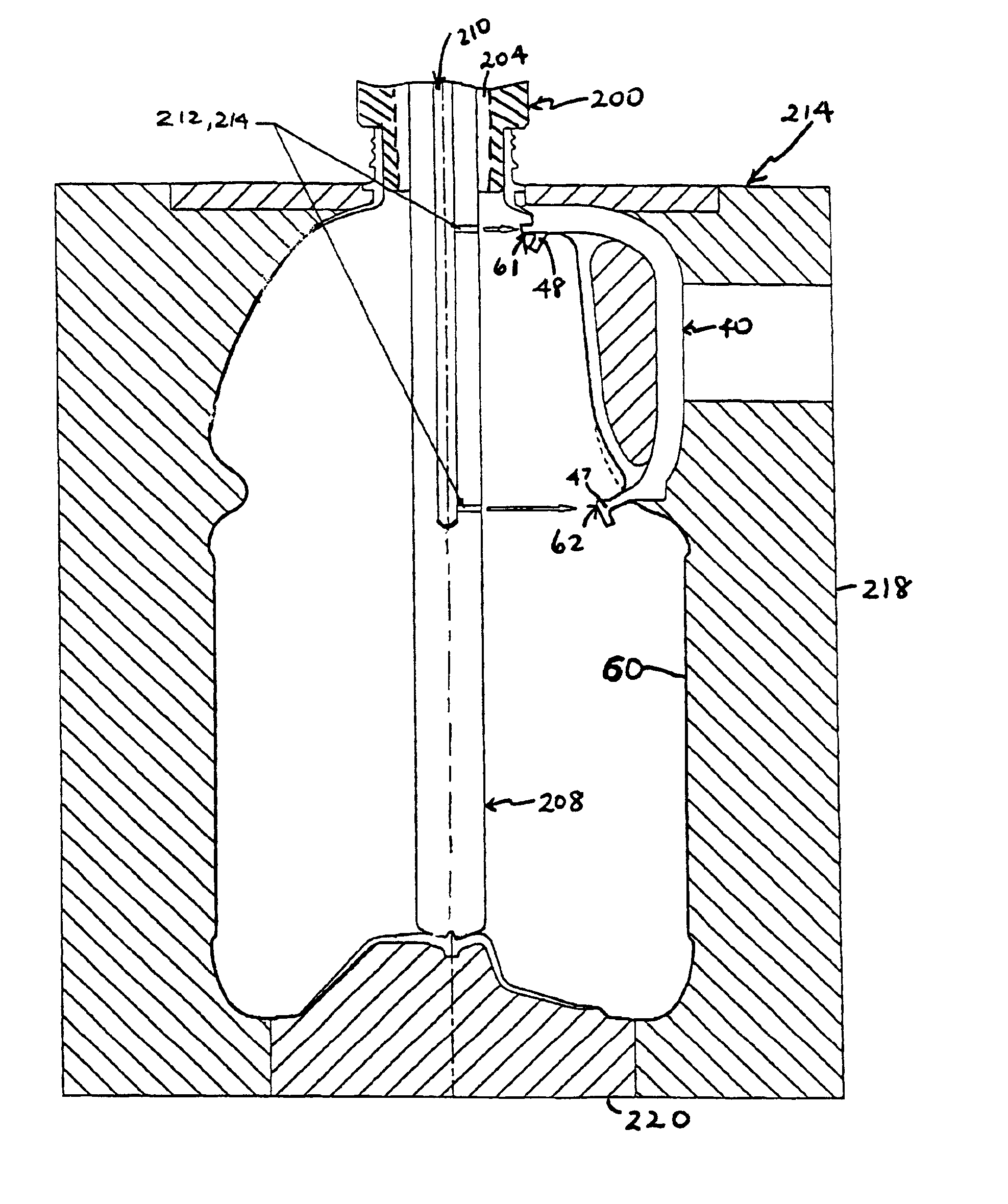 Method and apparatus for cooling during in-mold handle attachment