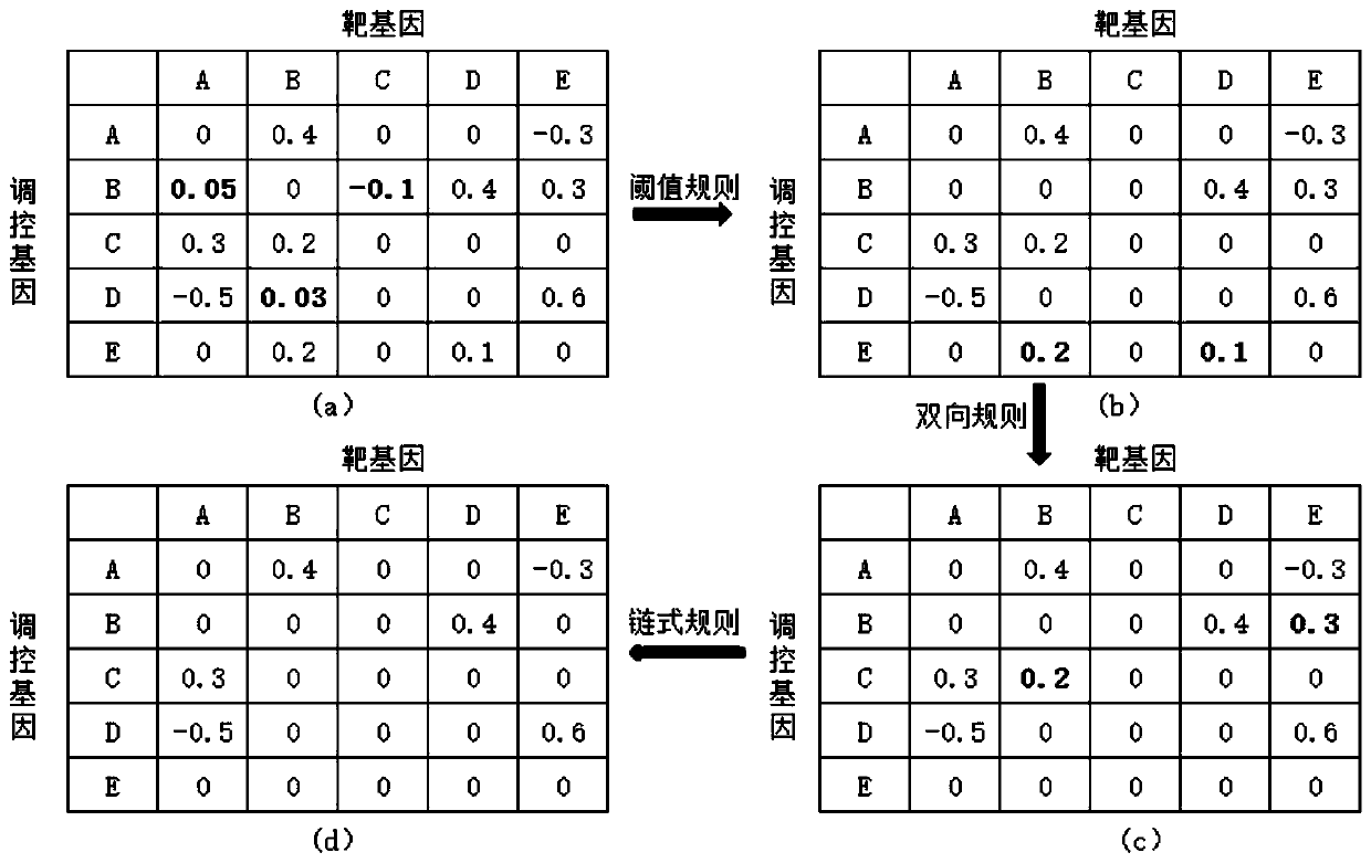 Gene regulation and control network inference method combining sparse regression and elimination rule