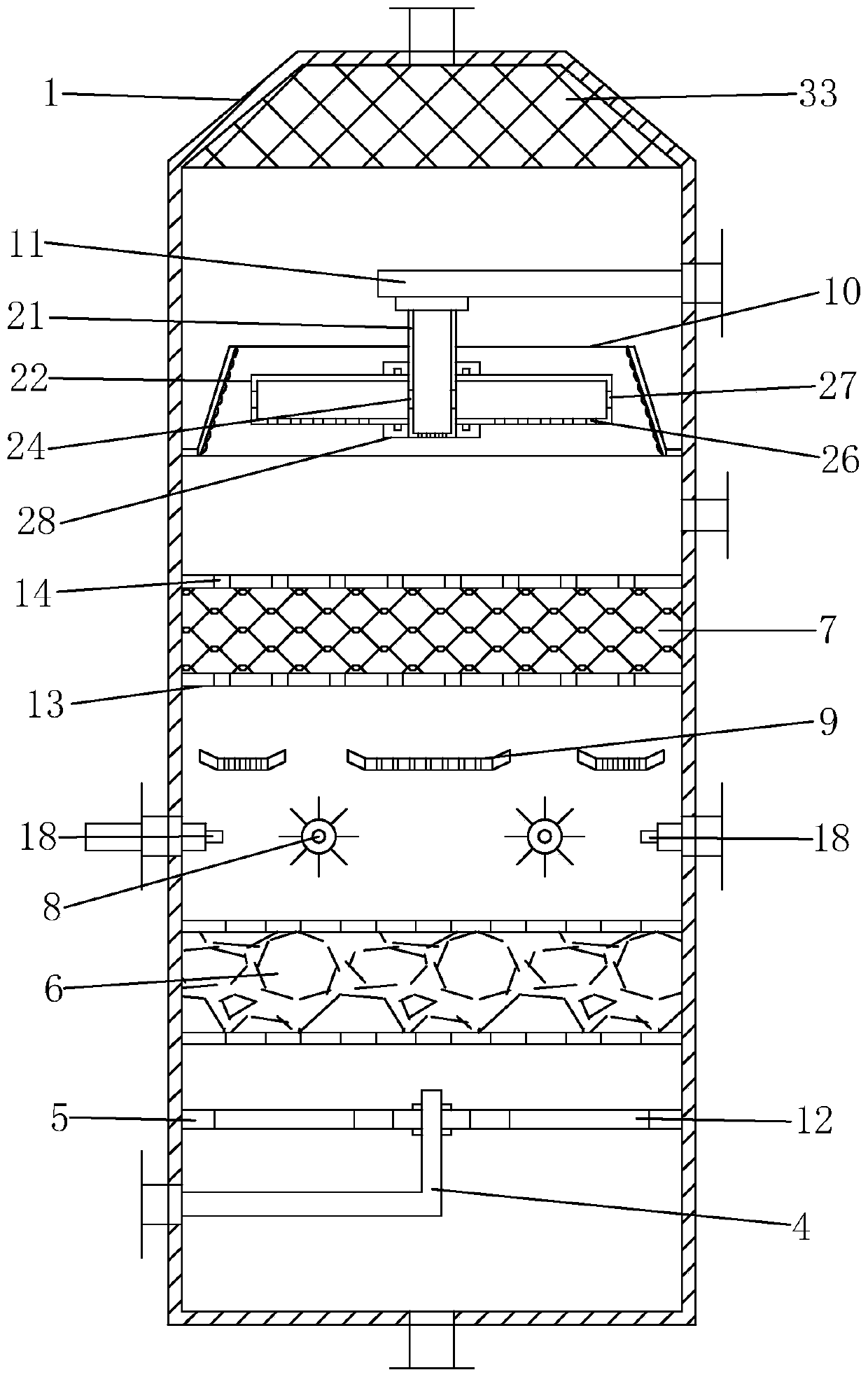 Novel electrophoresis waste gas treatment process and multi-stage efficient degreasing spraying tower thereof