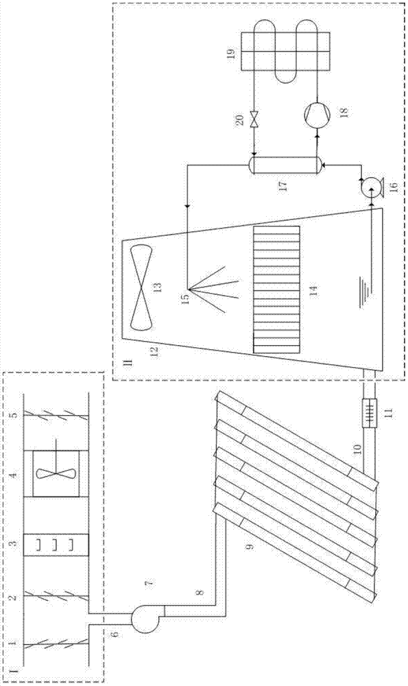 A solar-assisted open heat source tower antifreeze instant regeneration system