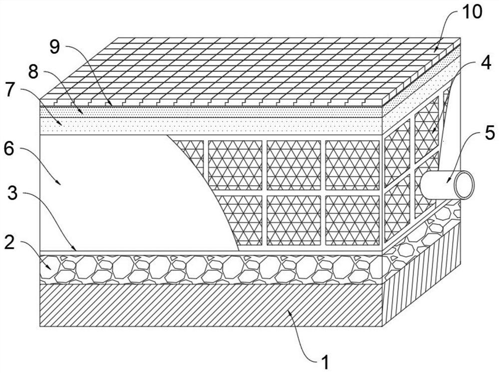 Garden water guide seepage road structure and construction method thereof