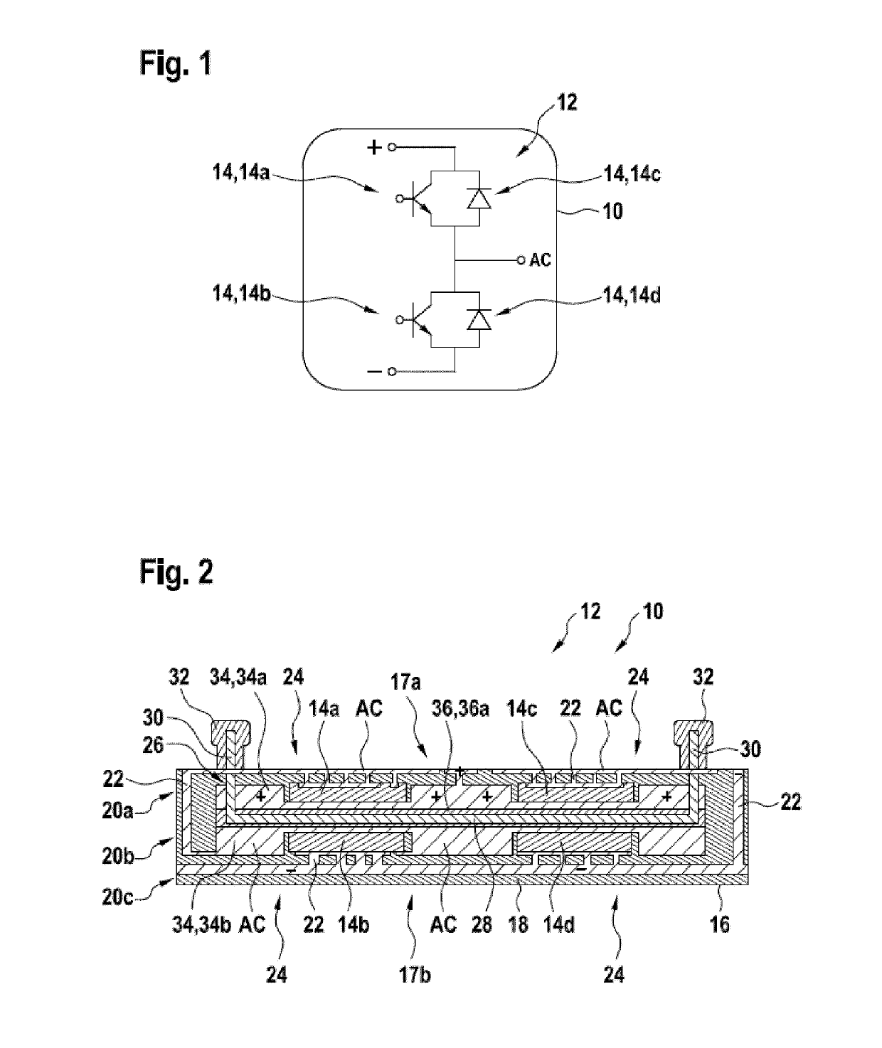 Cooled electronics package with stacked power electronics components