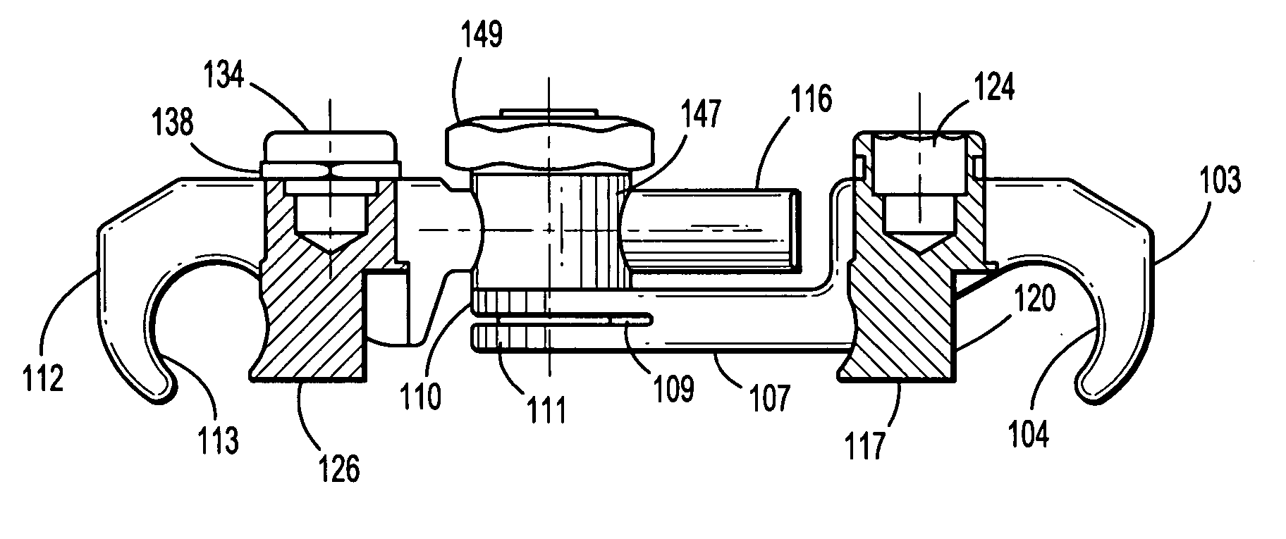 Center locking cross-connector with eccentric cam rod engagement