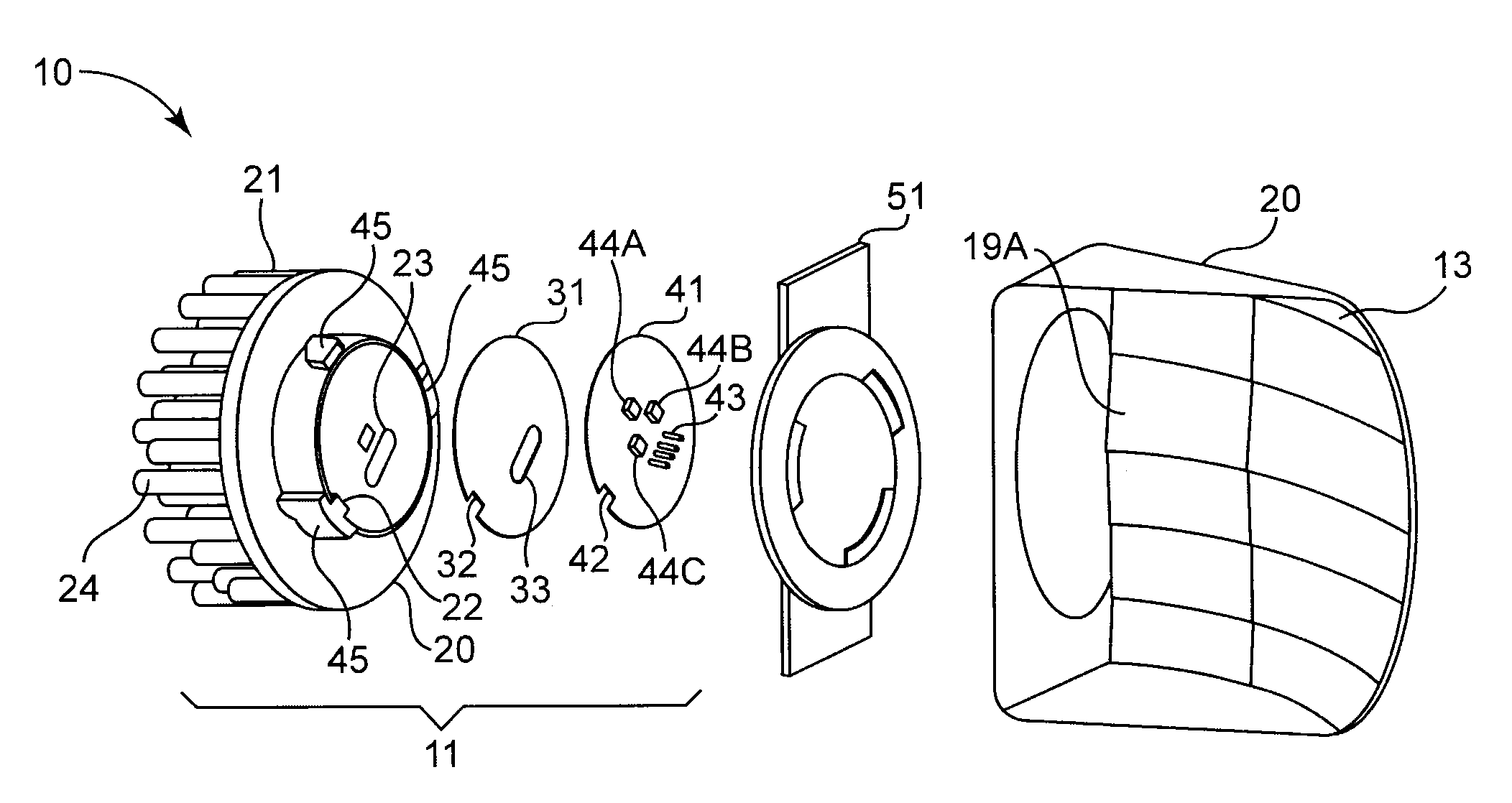 Side-loaded light emitting diode module for automotive rear combination lamps