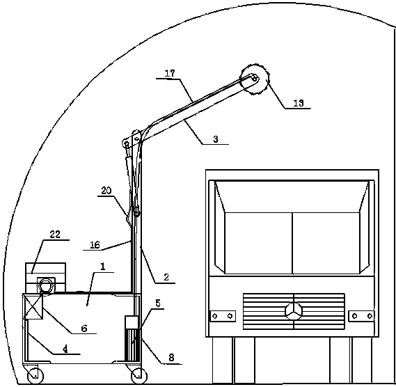 Movable folding arm type rotary water-spraying dust-removing device