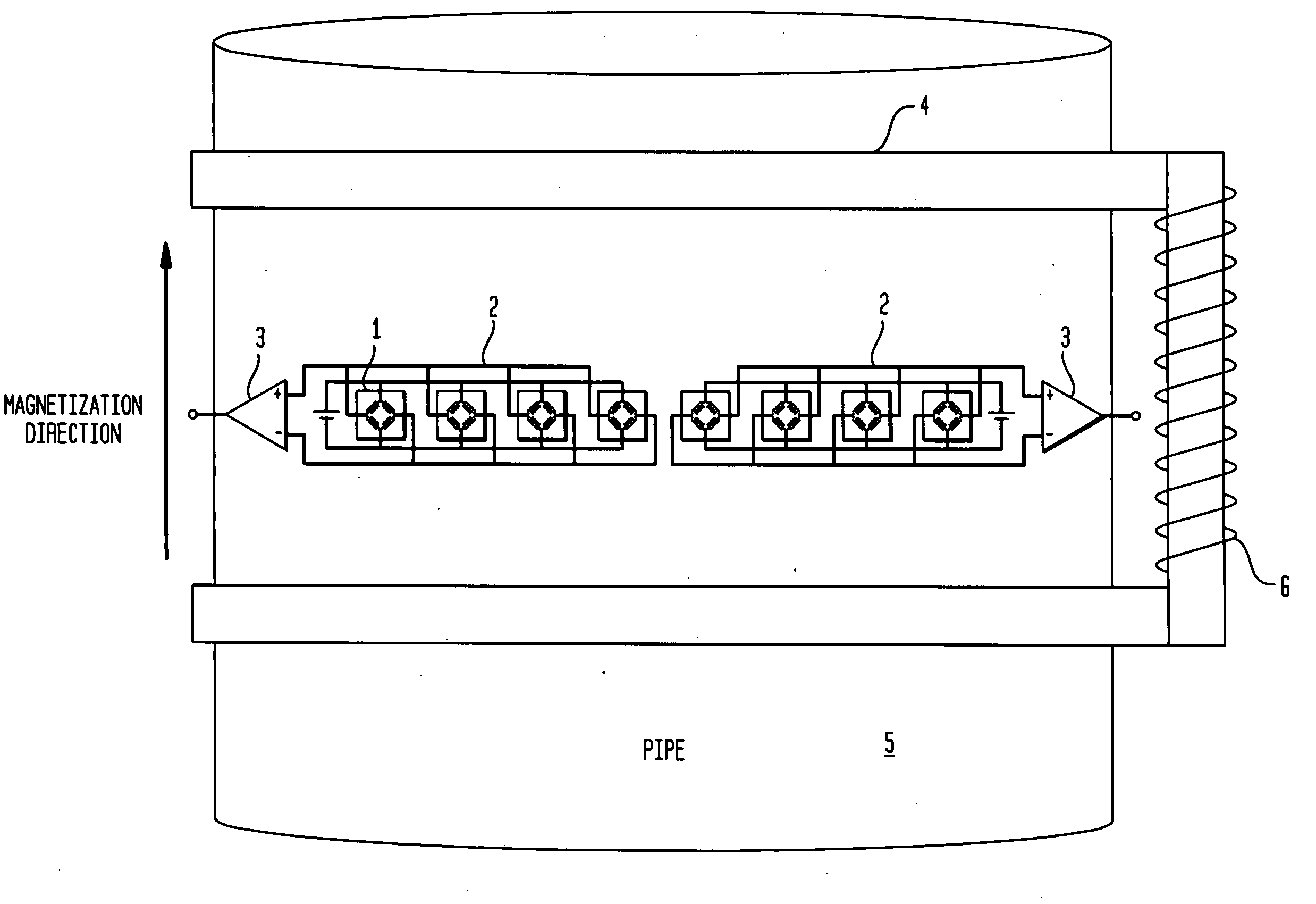 Device for nondestructive testing of pipes