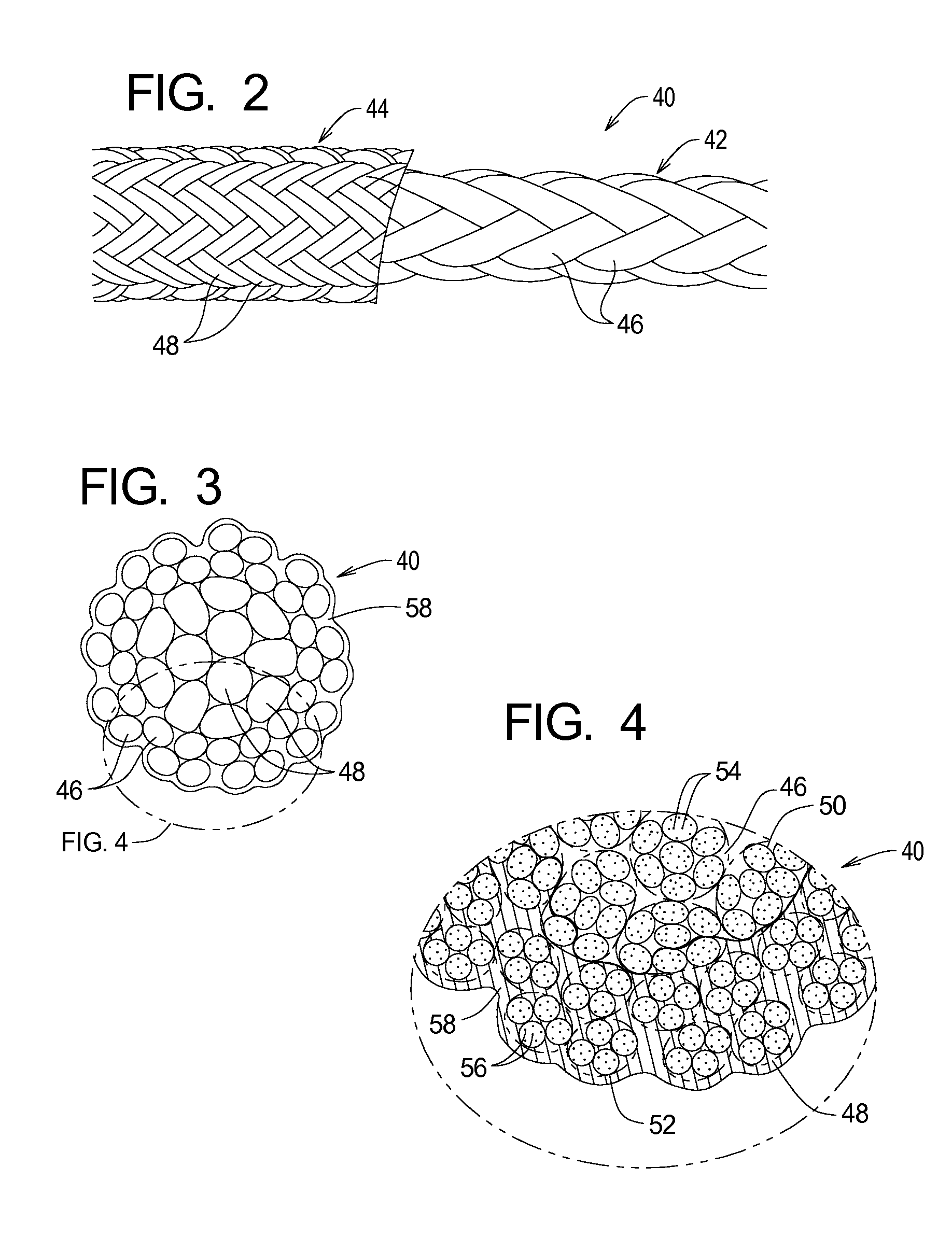 Rope structure with improved bending fatigue and abrasion resistance characteristics