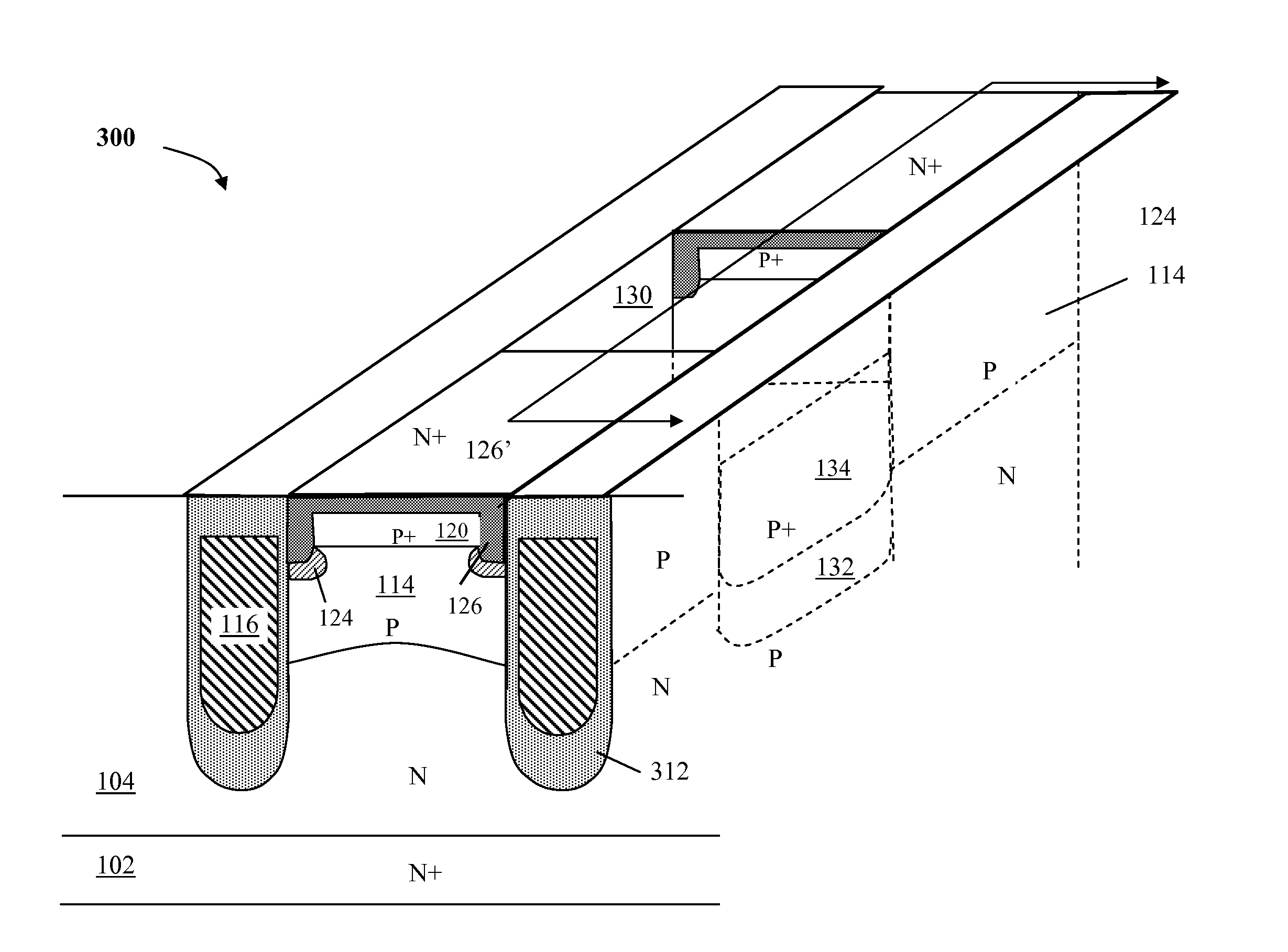 Nano MOSFET with trench bottom oxide shielded and third dimensional P-body contact