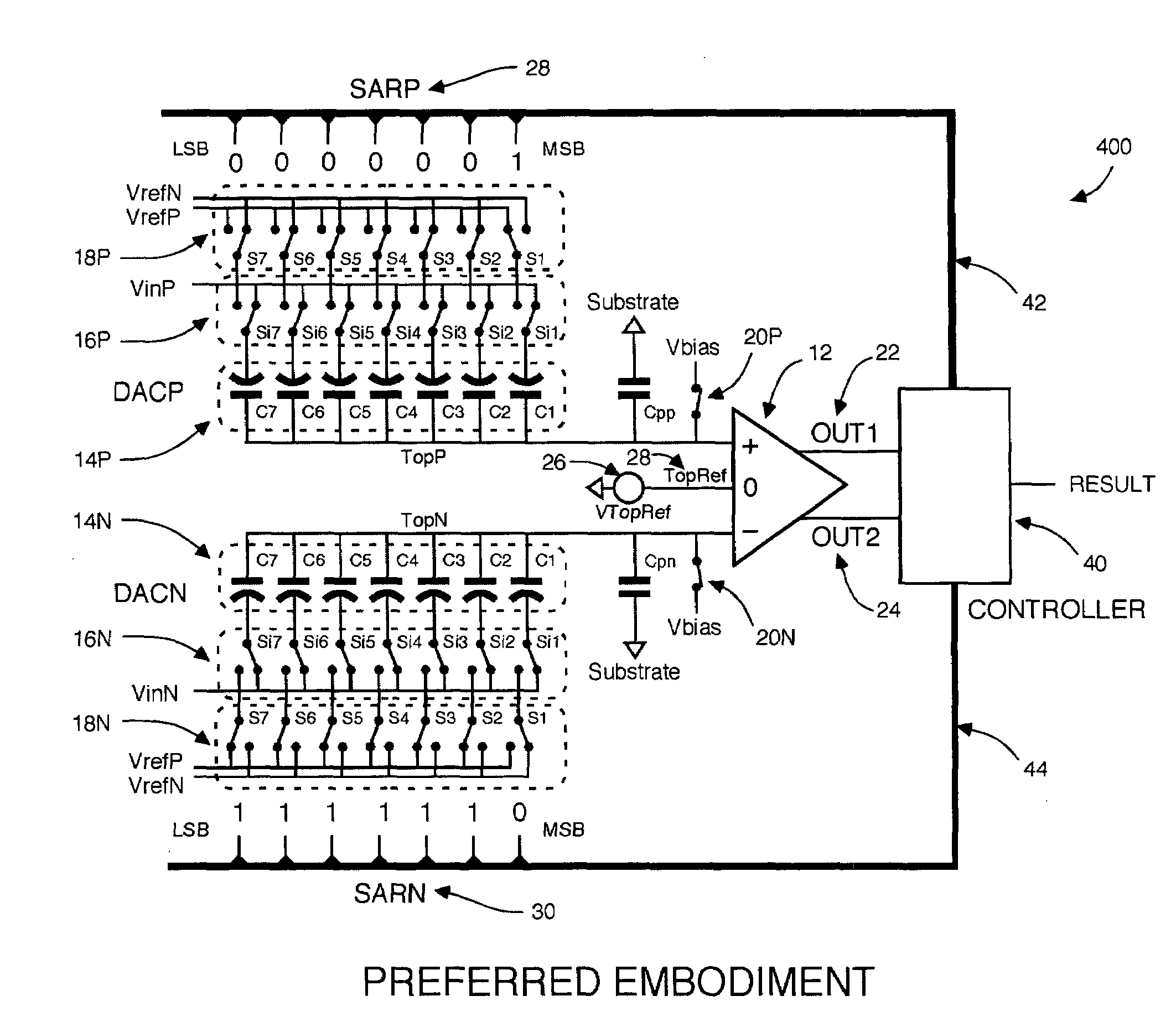 Differential input successive approximation analog to digital converter with common mode rejection