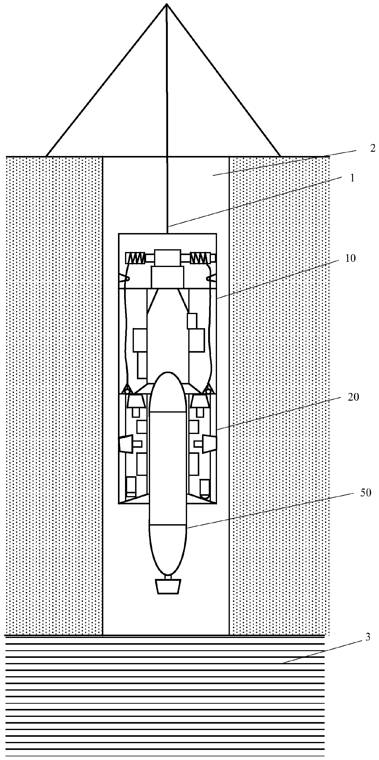 Under-ice detection system based on capture remotely-operated vehicle (ROV) and suitable for ice hole laying and recovery