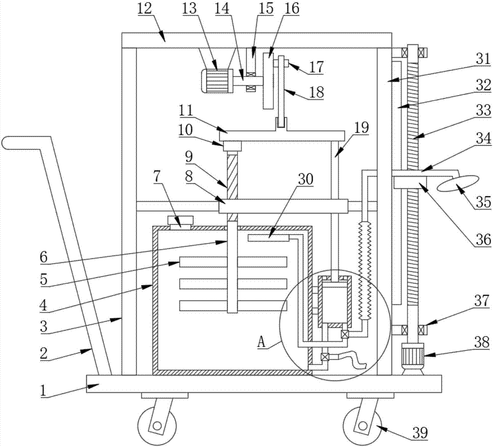 Height-adjustable automatic water-feeding mixing and spraying device of pesticide