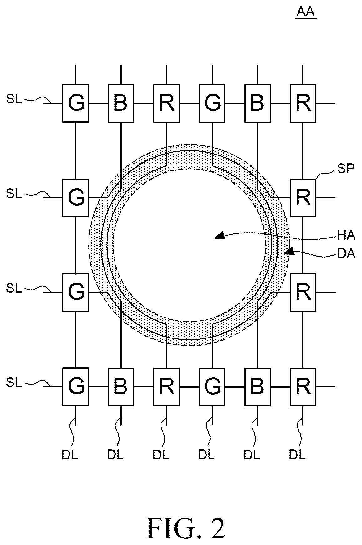 Display device including see-through area for camera