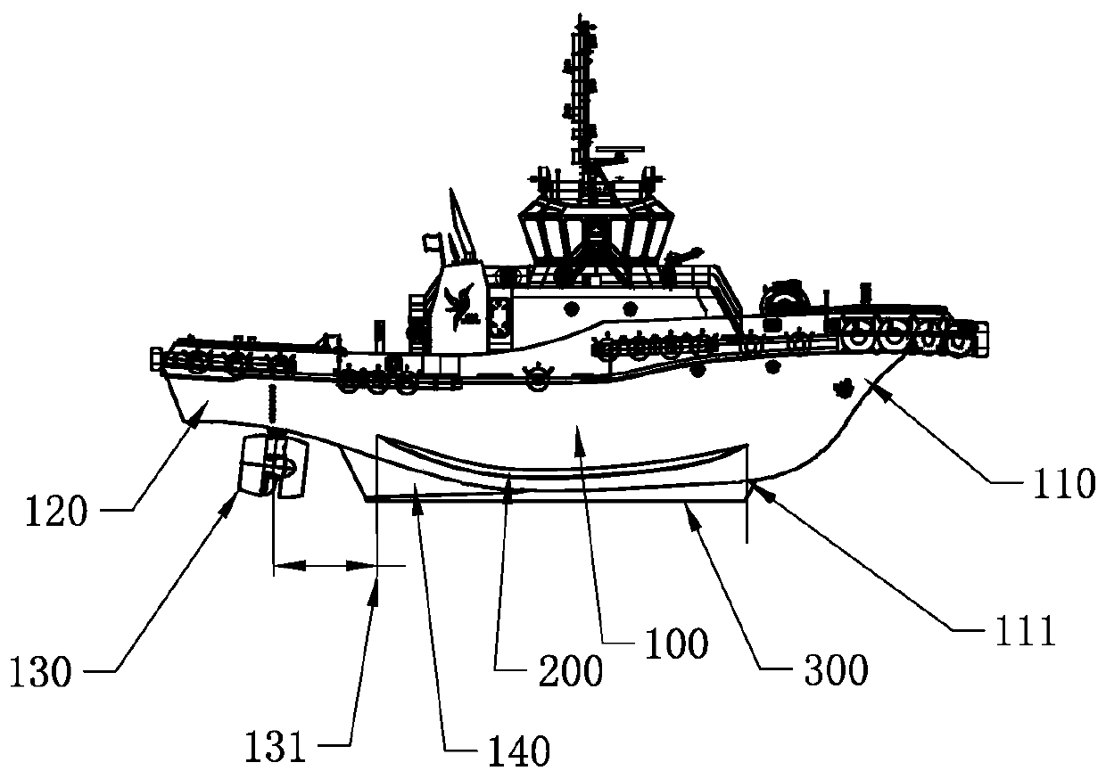 Anti-swing full-rotation tugboat capable of enhancing course stability