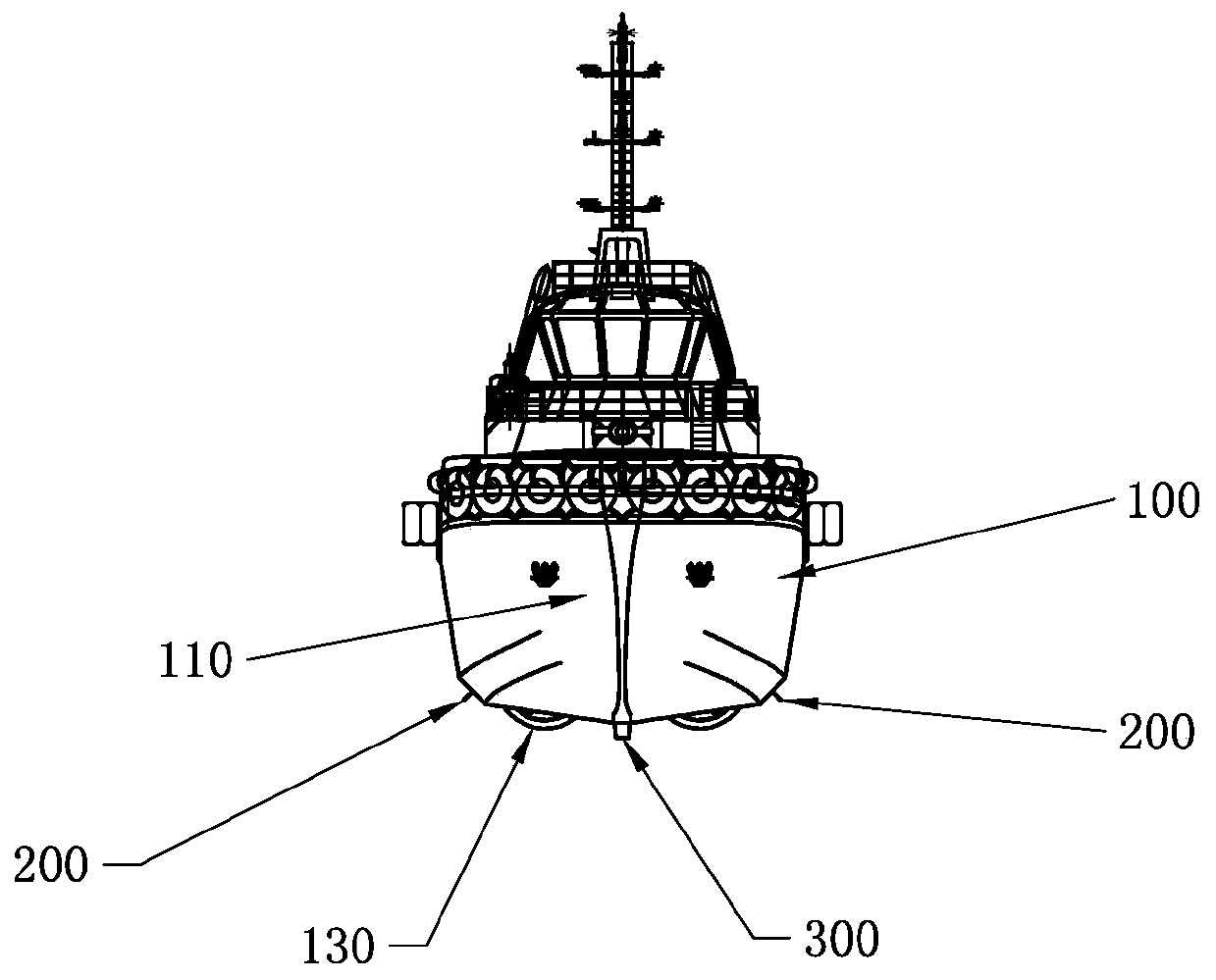 Anti-swing full-rotation tugboat capable of enhancing course stability