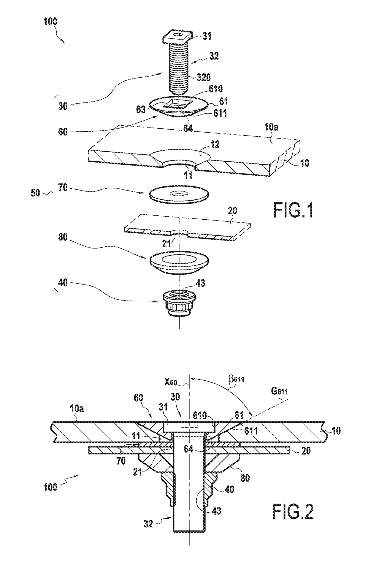 An assembly by mechanical connection including at least one part made of composite material