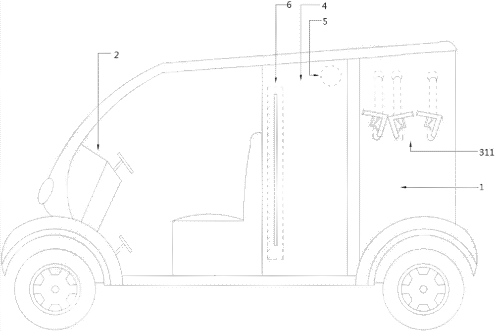 Electric four-wheel manned movable code-scanning-payment vehicle washing device