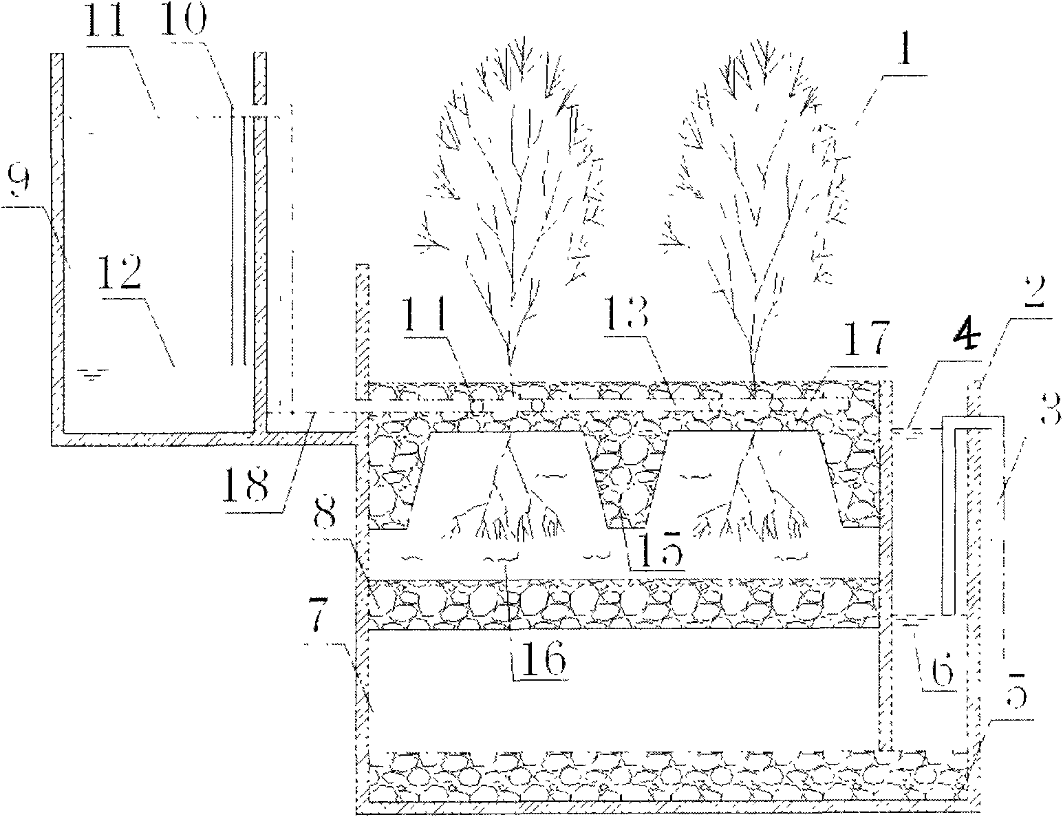 Sewage treatment system and method for combined tidal flow artificial wetland