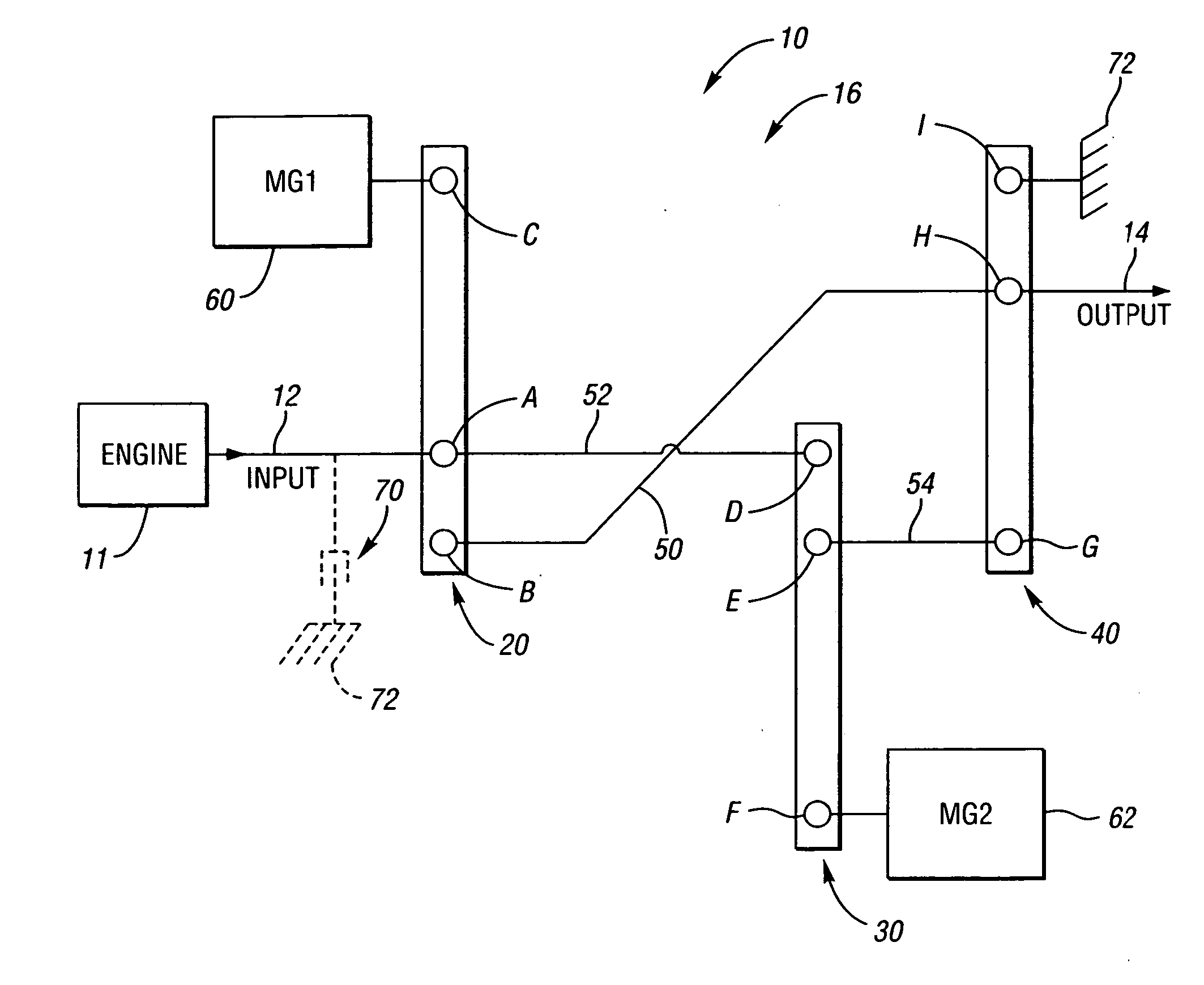 Single mode, compound-split transmission with dual mechanical paths and fixed reduction ratio