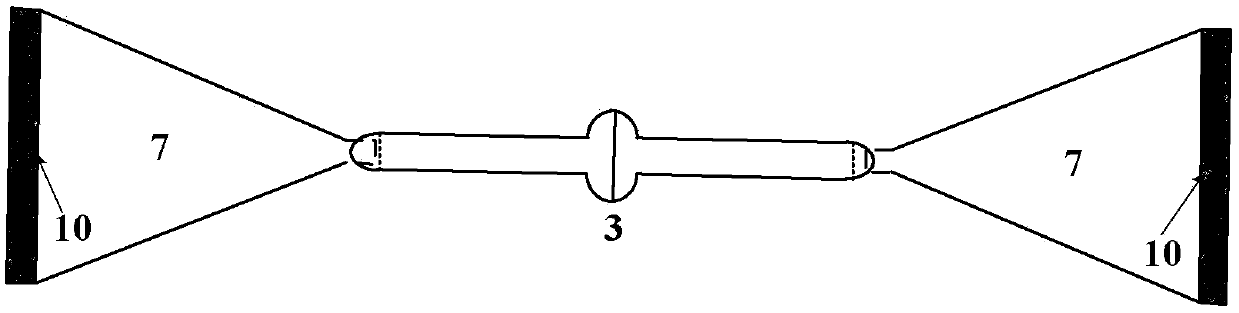 Double-turning funnel type optical fiber grating rainfall sensor with temperature self-compensation characteristic